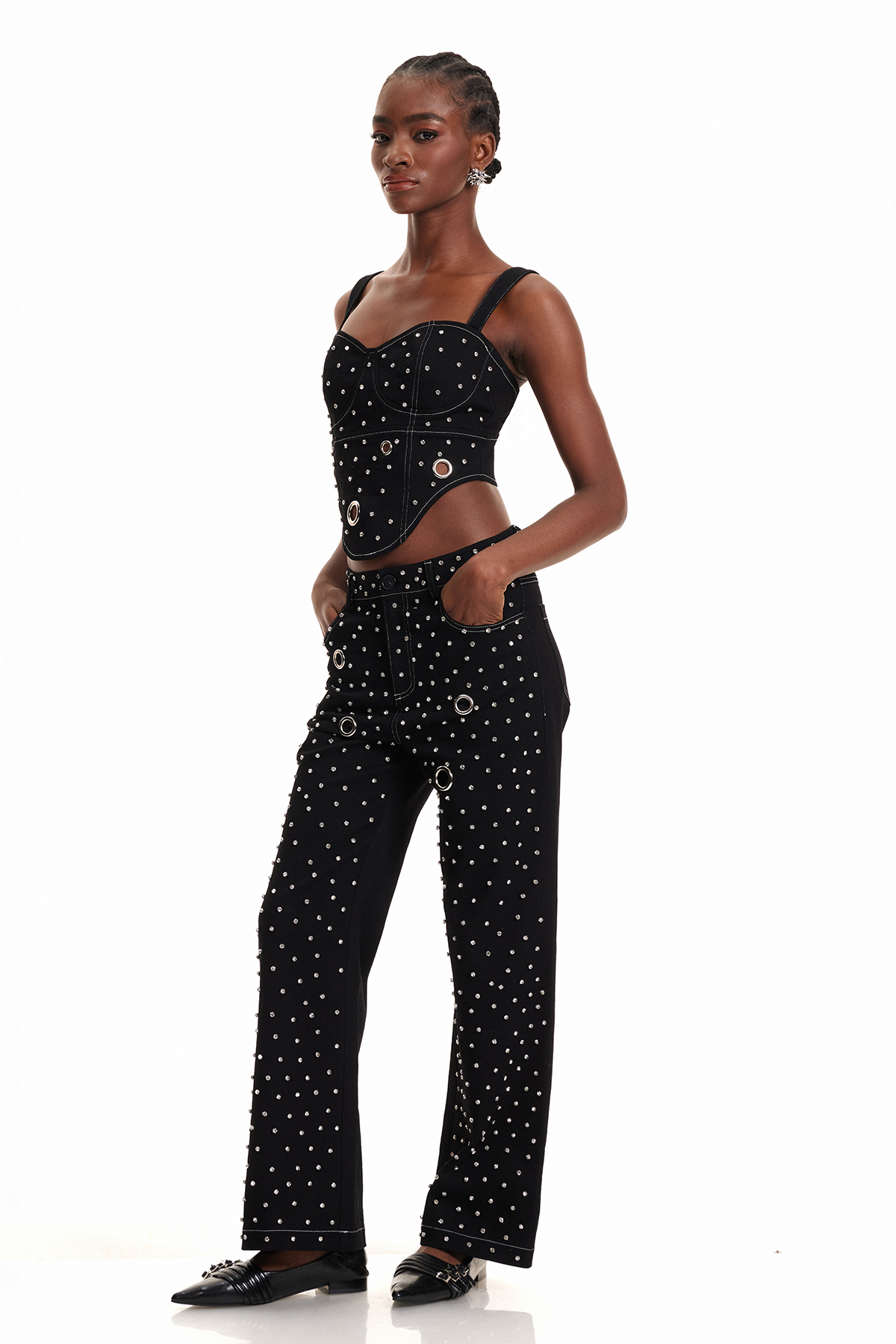 Enrique Crystal Eyelet Pants Set