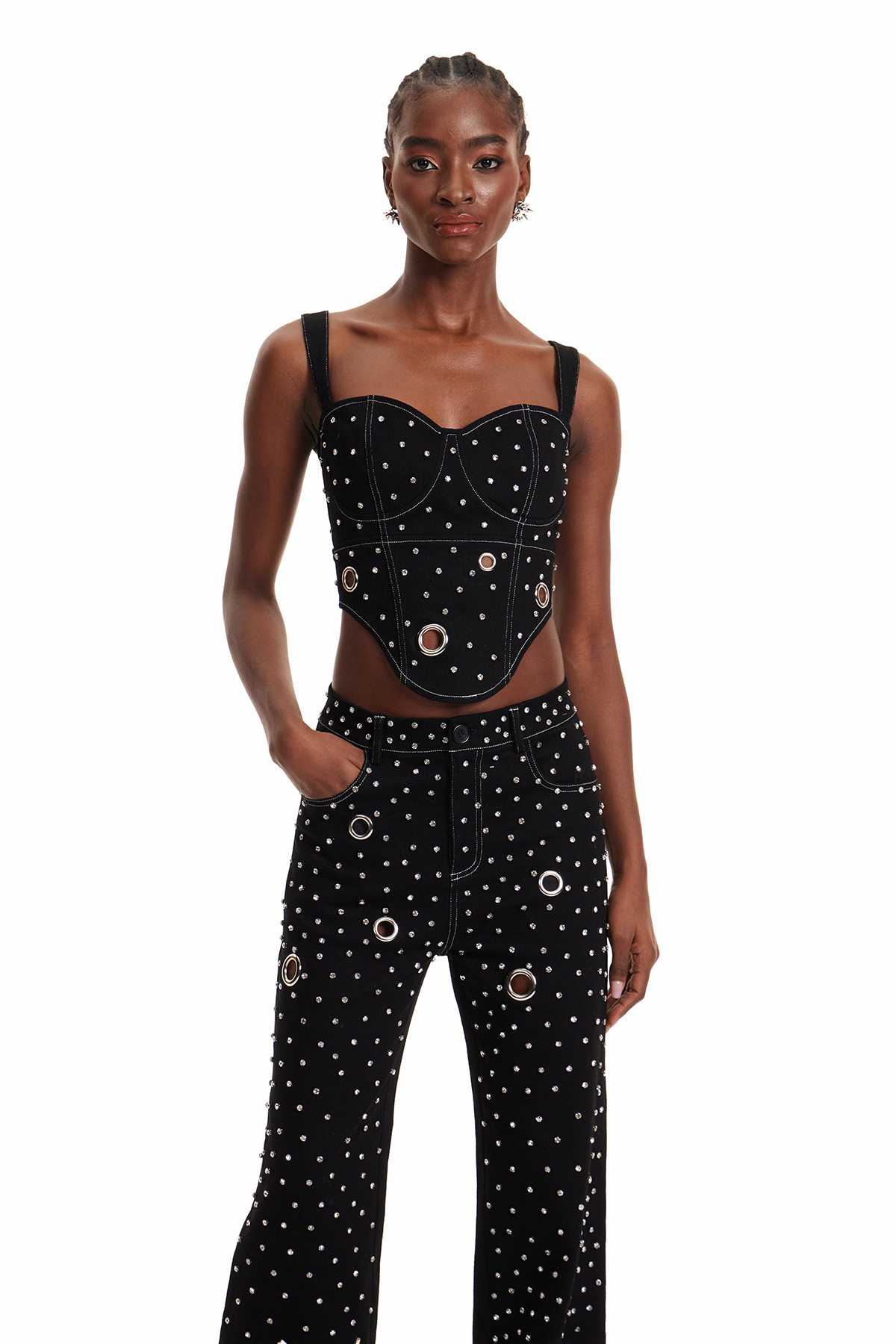 Enrique Crystal Eyelet Pants Set