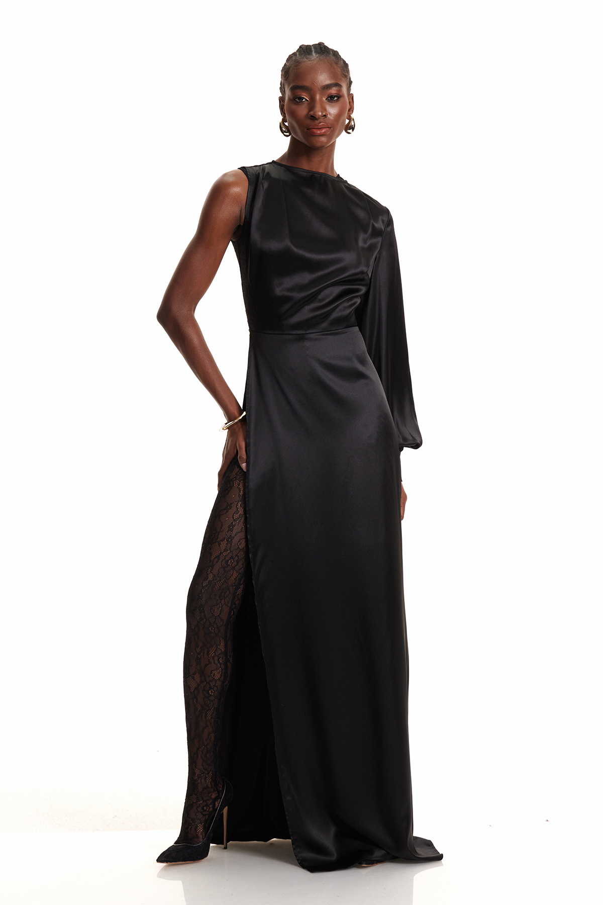 Enriqueta Satin Asymmetric Two Piece Maxi Dress