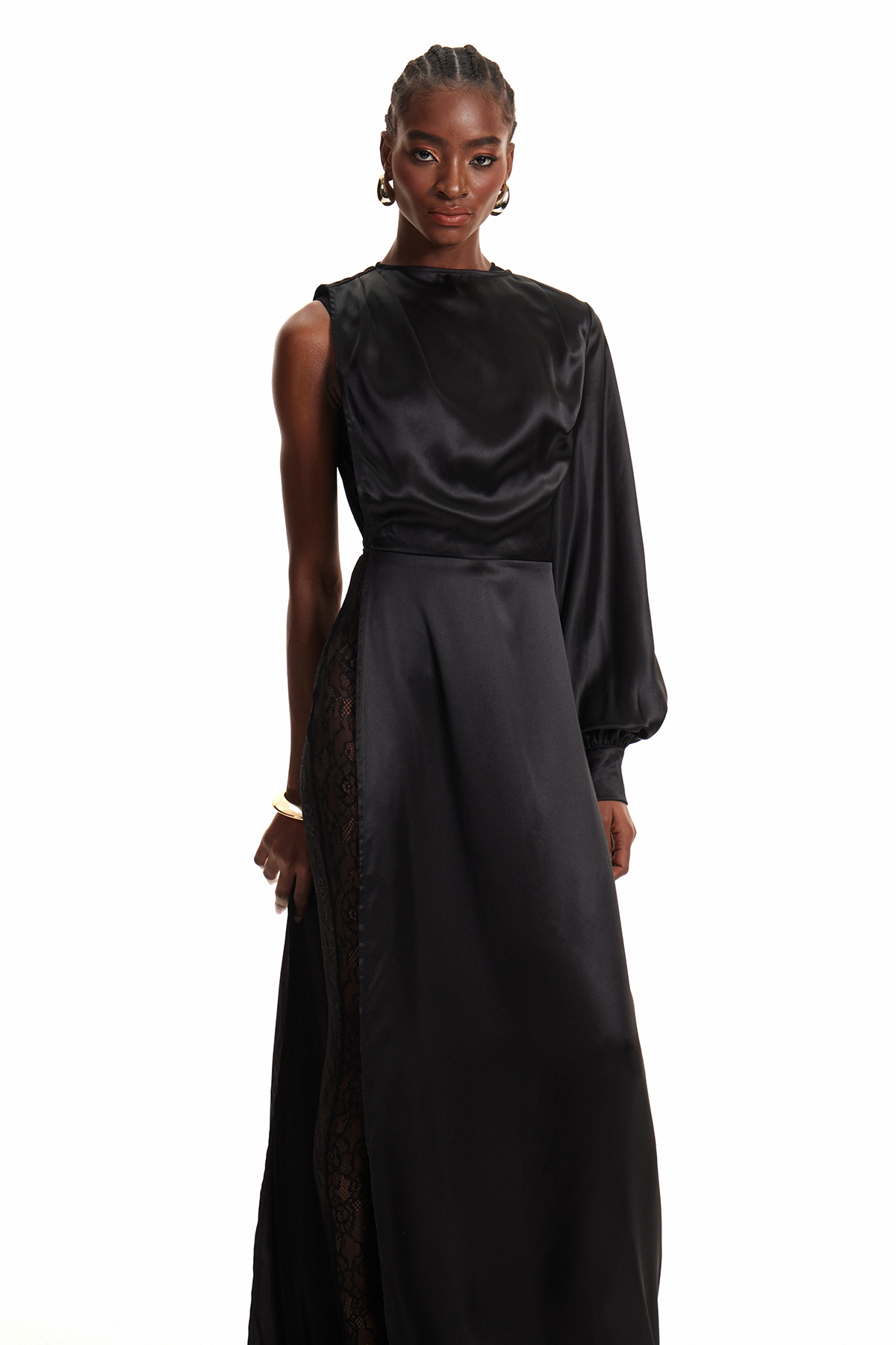 Enriqueta Satin Asymmetric Two Piece Maxi Dress