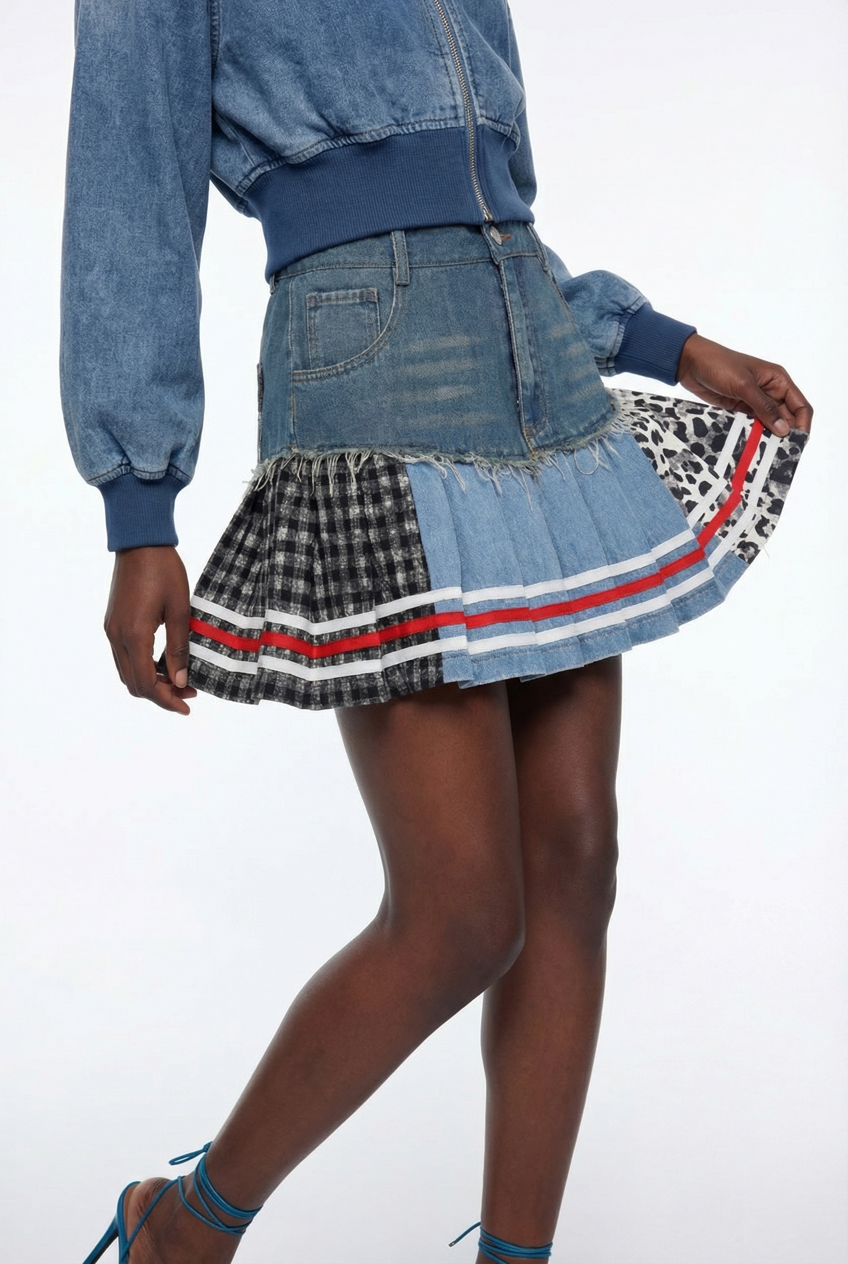 Epaphroditos Patchwork Denim Mini Skirt