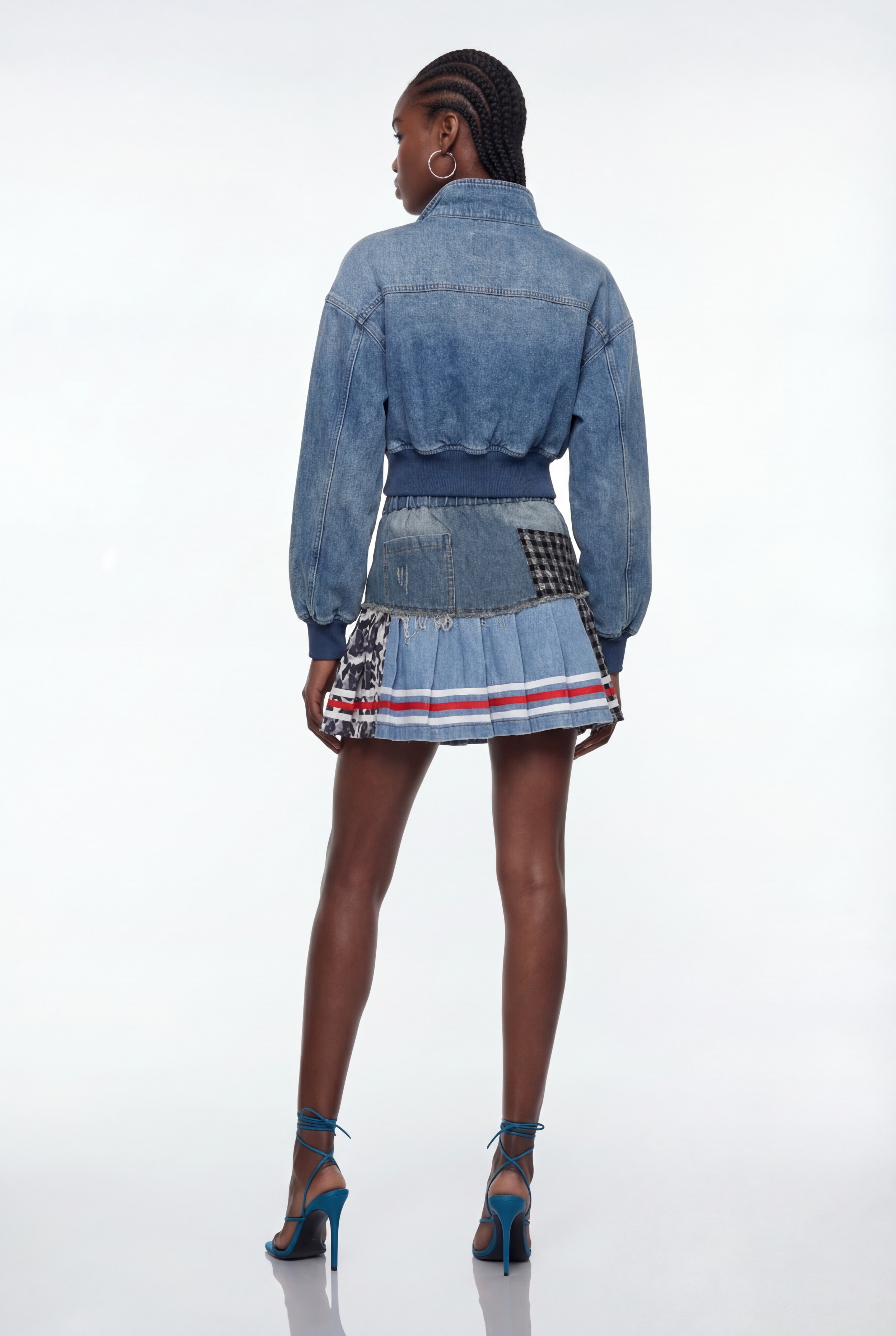 Epaphroditos Patchwork Denim Mini Skirt