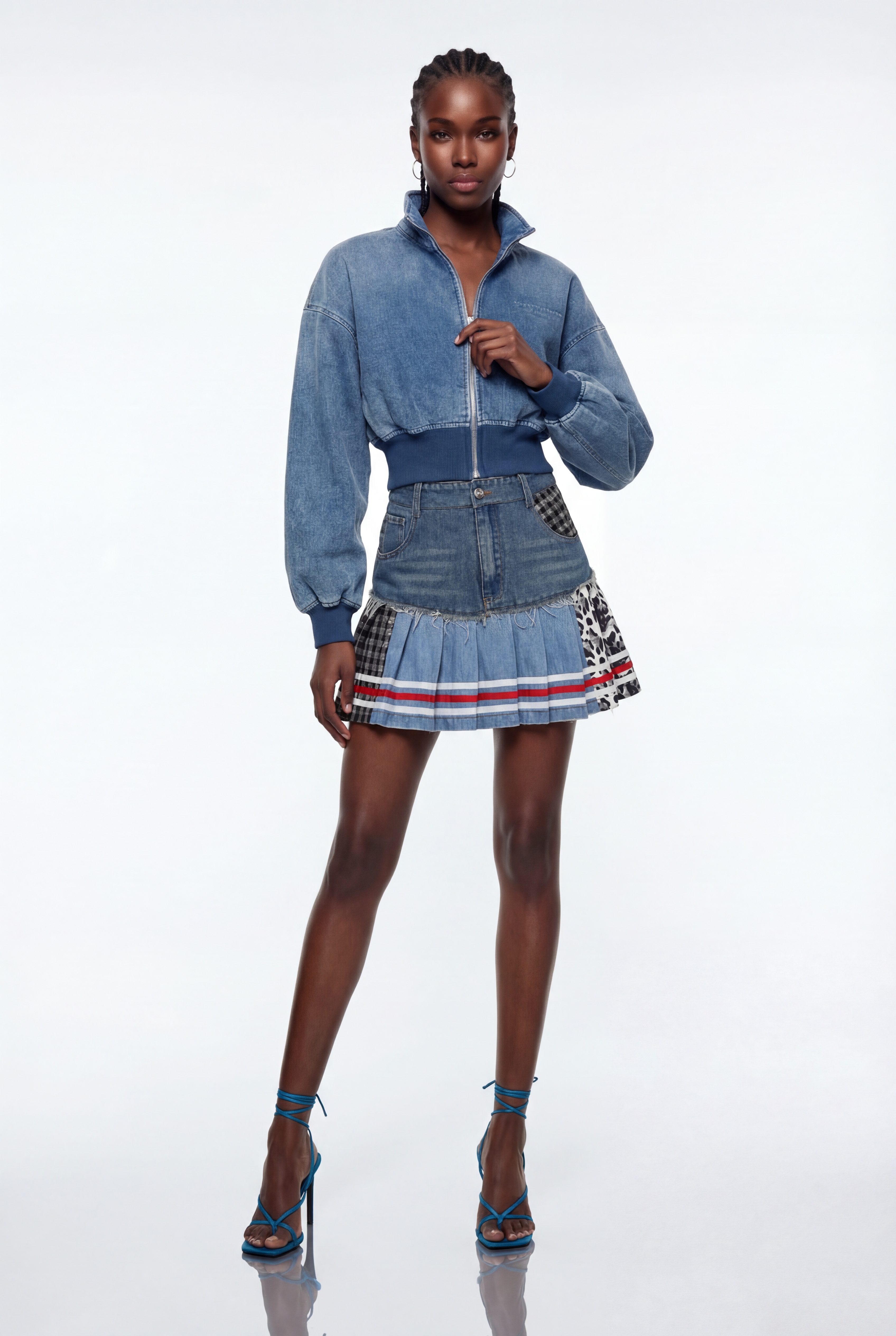 Epaphroditos Patchwork Denim Mini Skirt