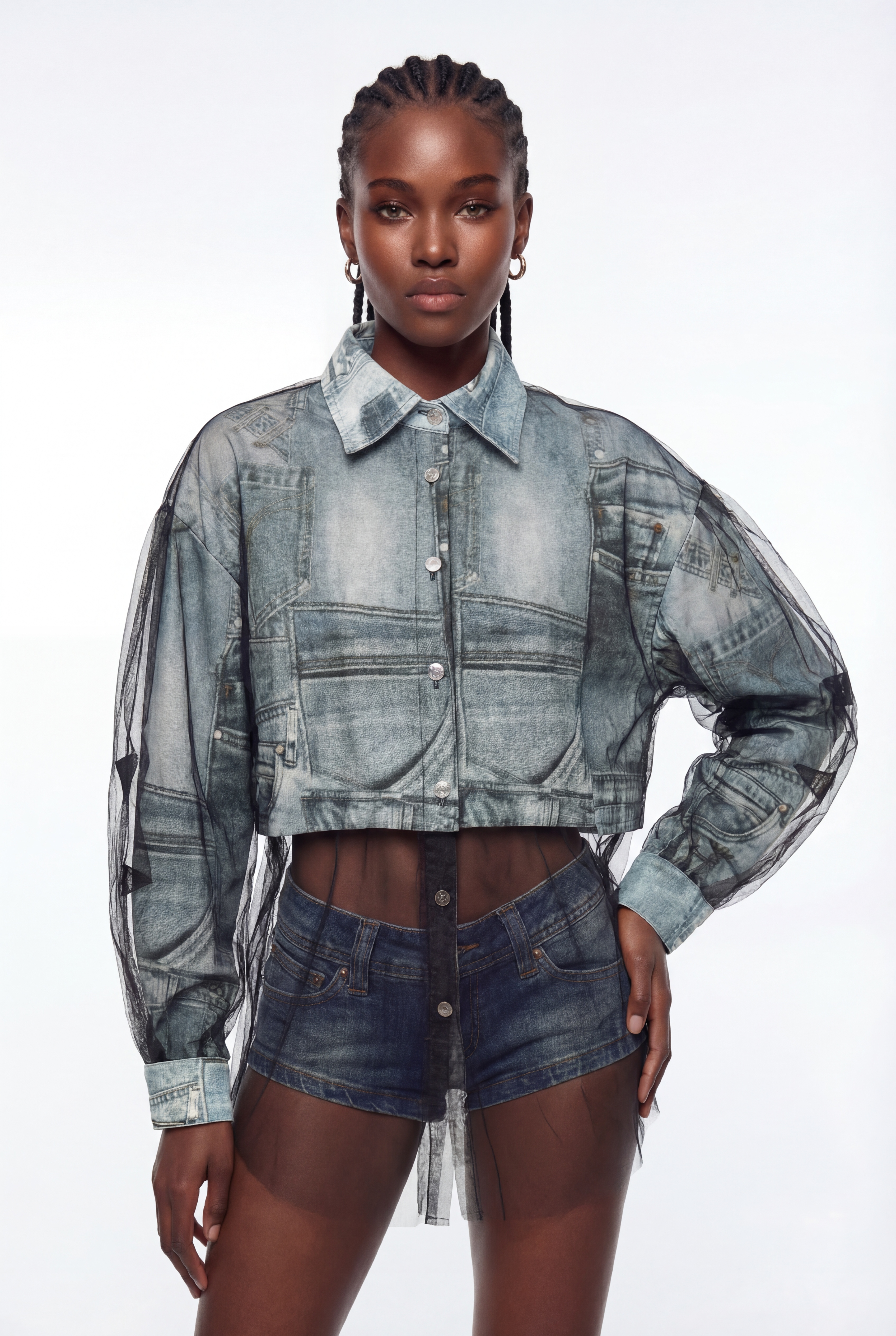 Ephrath Print Mesh Denim Jacket