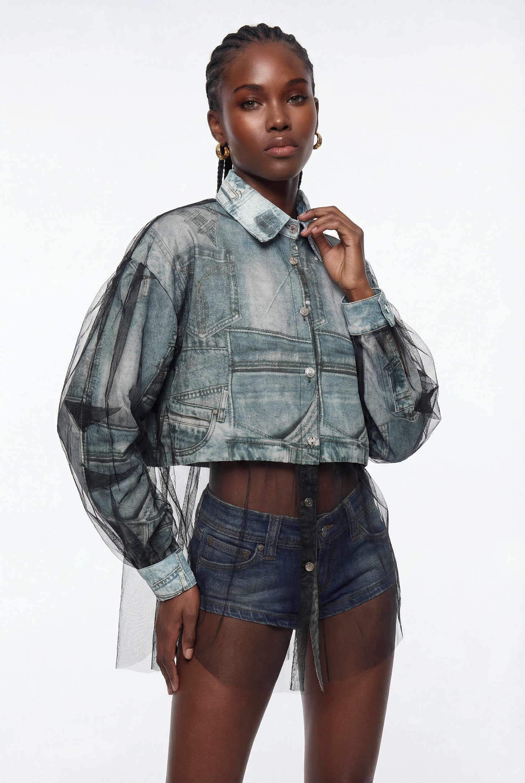 Ephrath Print Mesh Denim Jacket