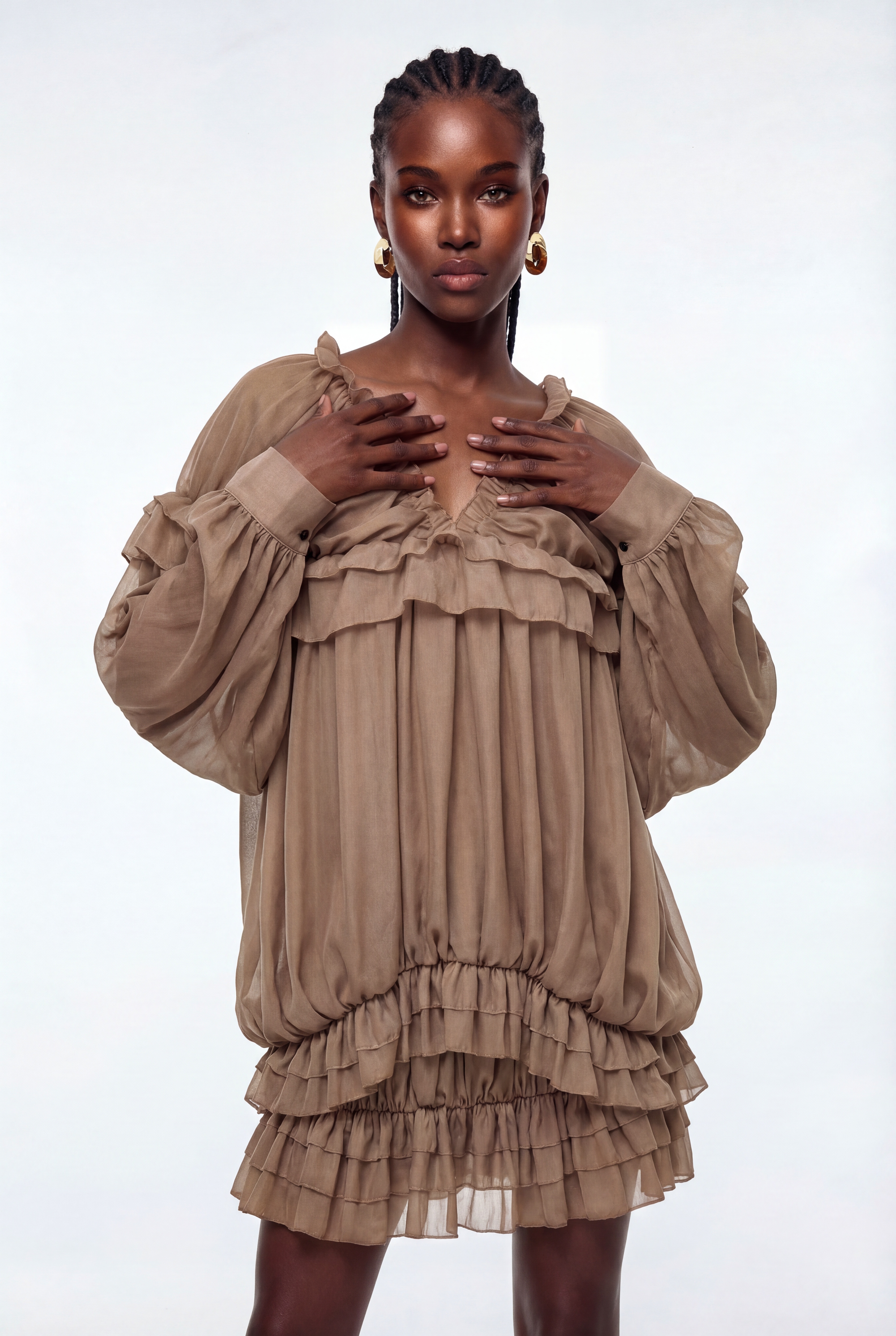 Epiktesis Balloon Sleeve Ruffle Mini Dress