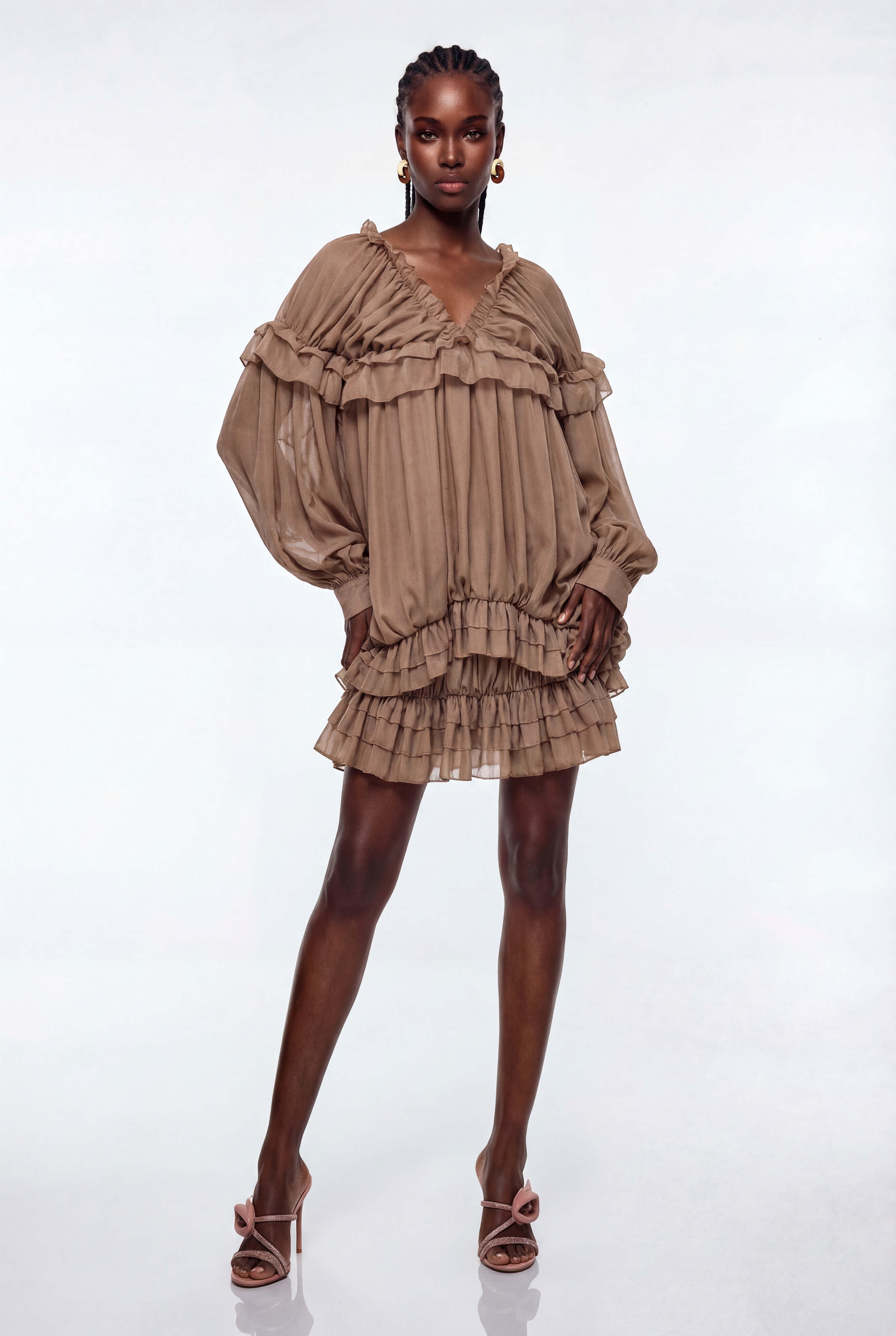 Epiktesis Balloon Sleeve Ruffle Mini Dress