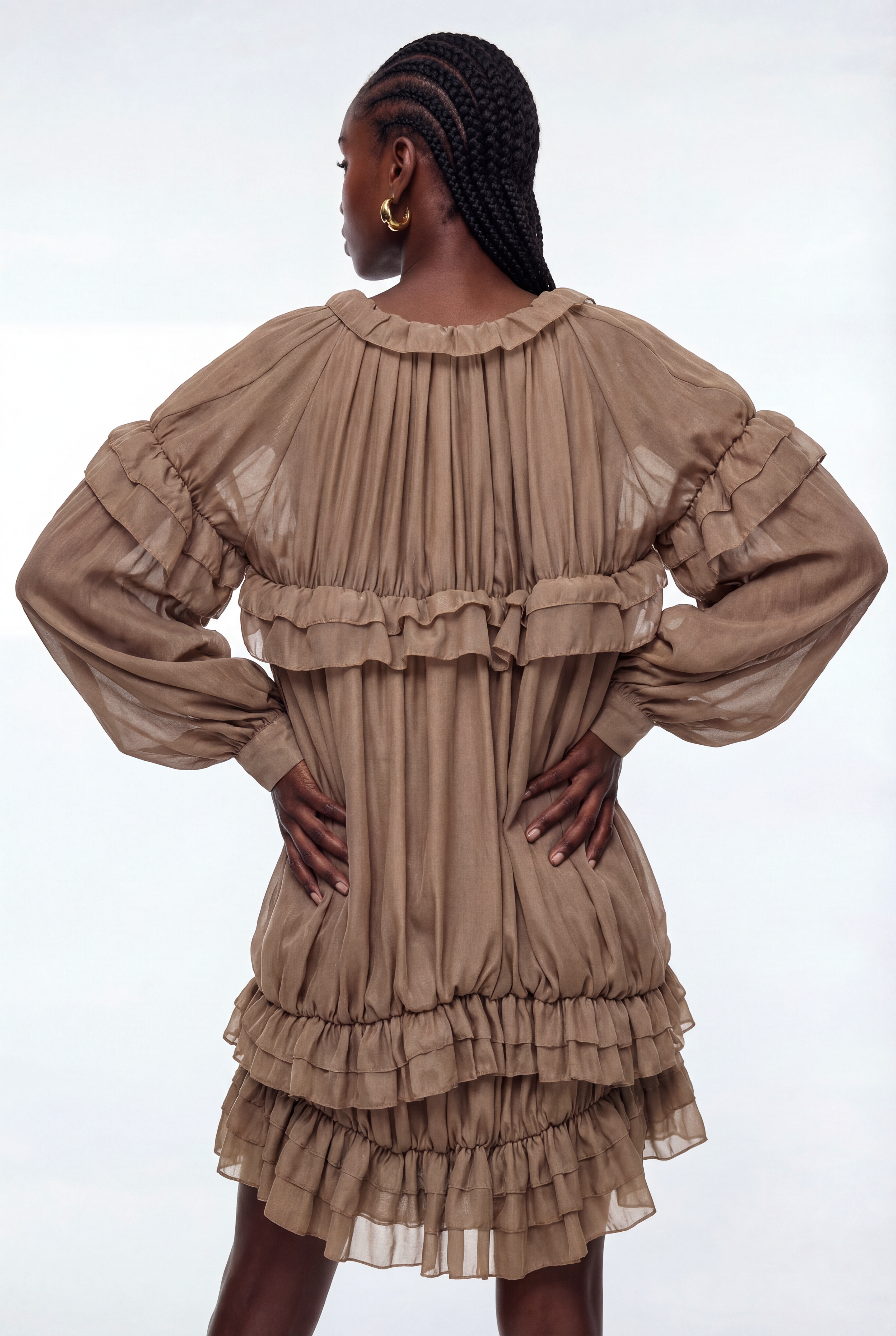 Epiktesis Balloon Sleeve Ruffle Mini Dress