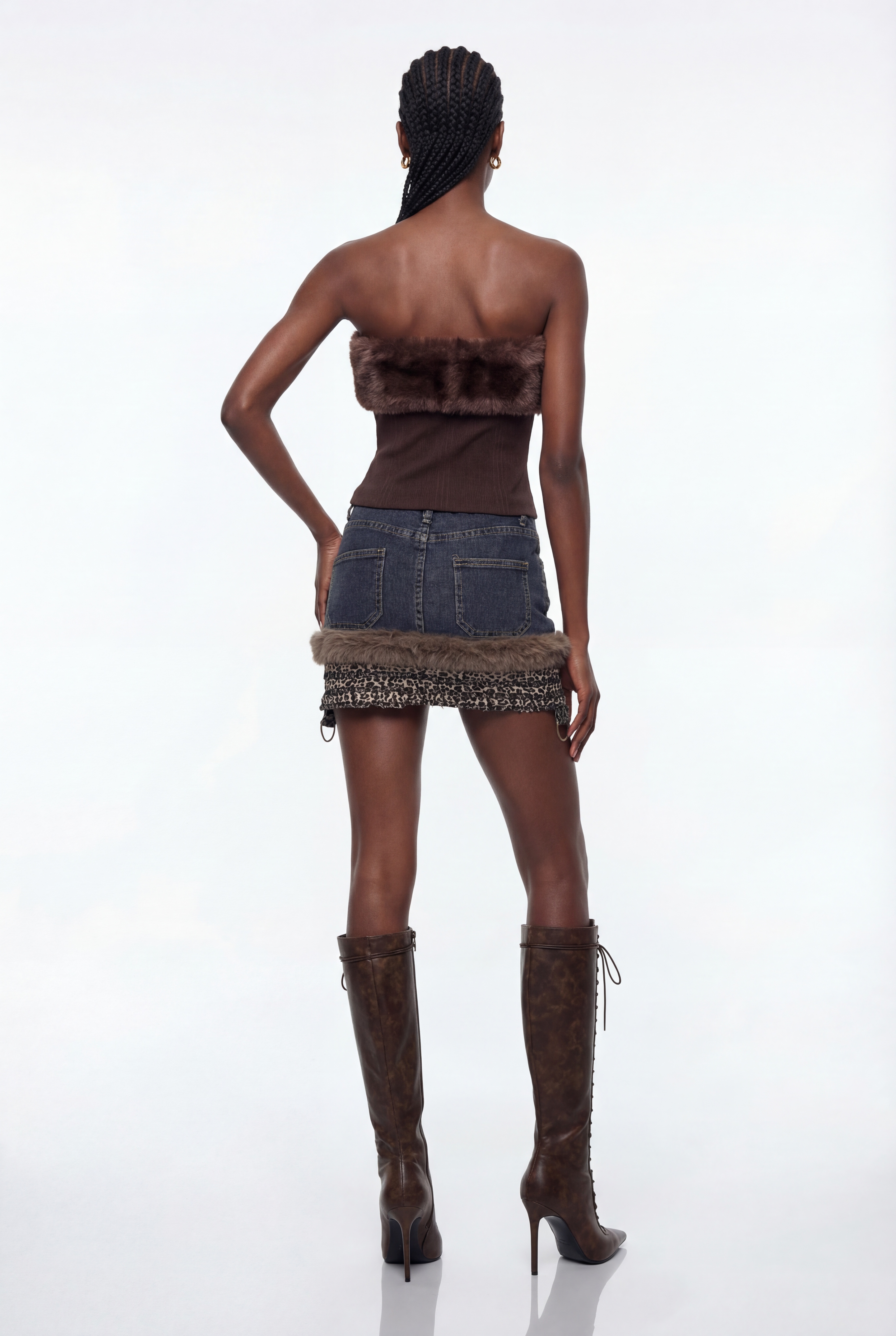 Epiphanios Leopard Faux Fur Mini Skirt