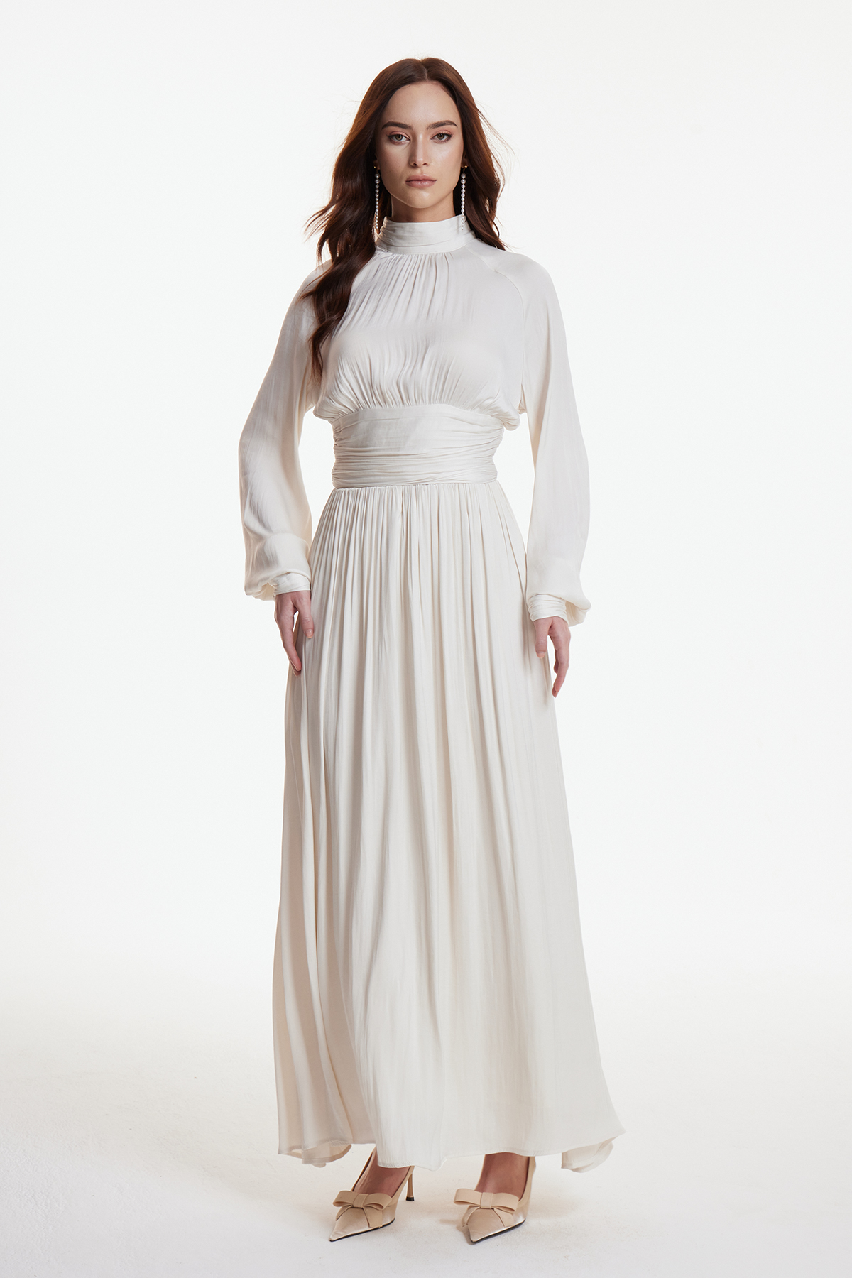 Erasyl Balloon Sleeve Ruch Skirt Set