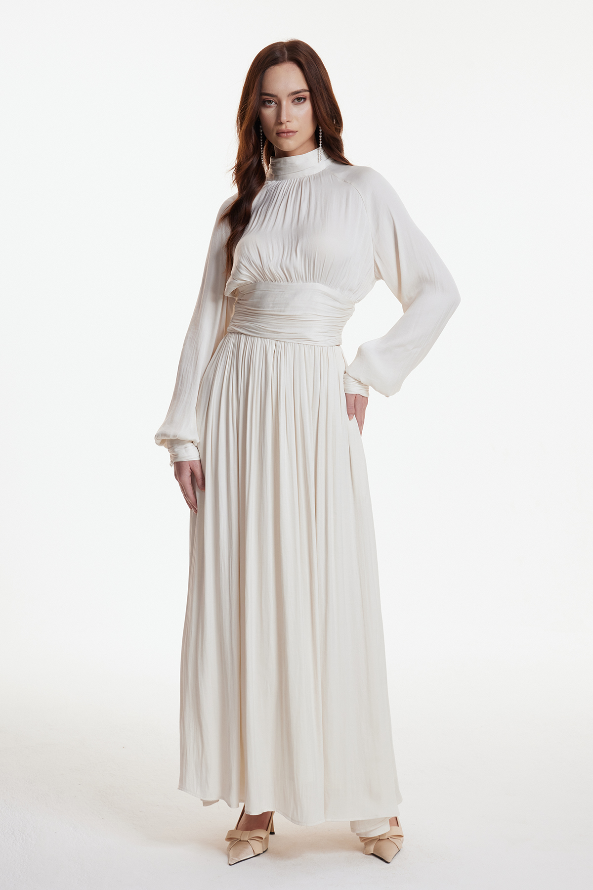 Erasyl Balloon Sleeve Ruch Skirt Set