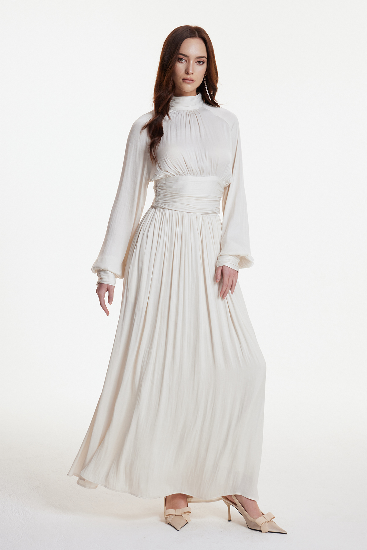 Erasyl Balloon Sleeve Ruch Skirt Set