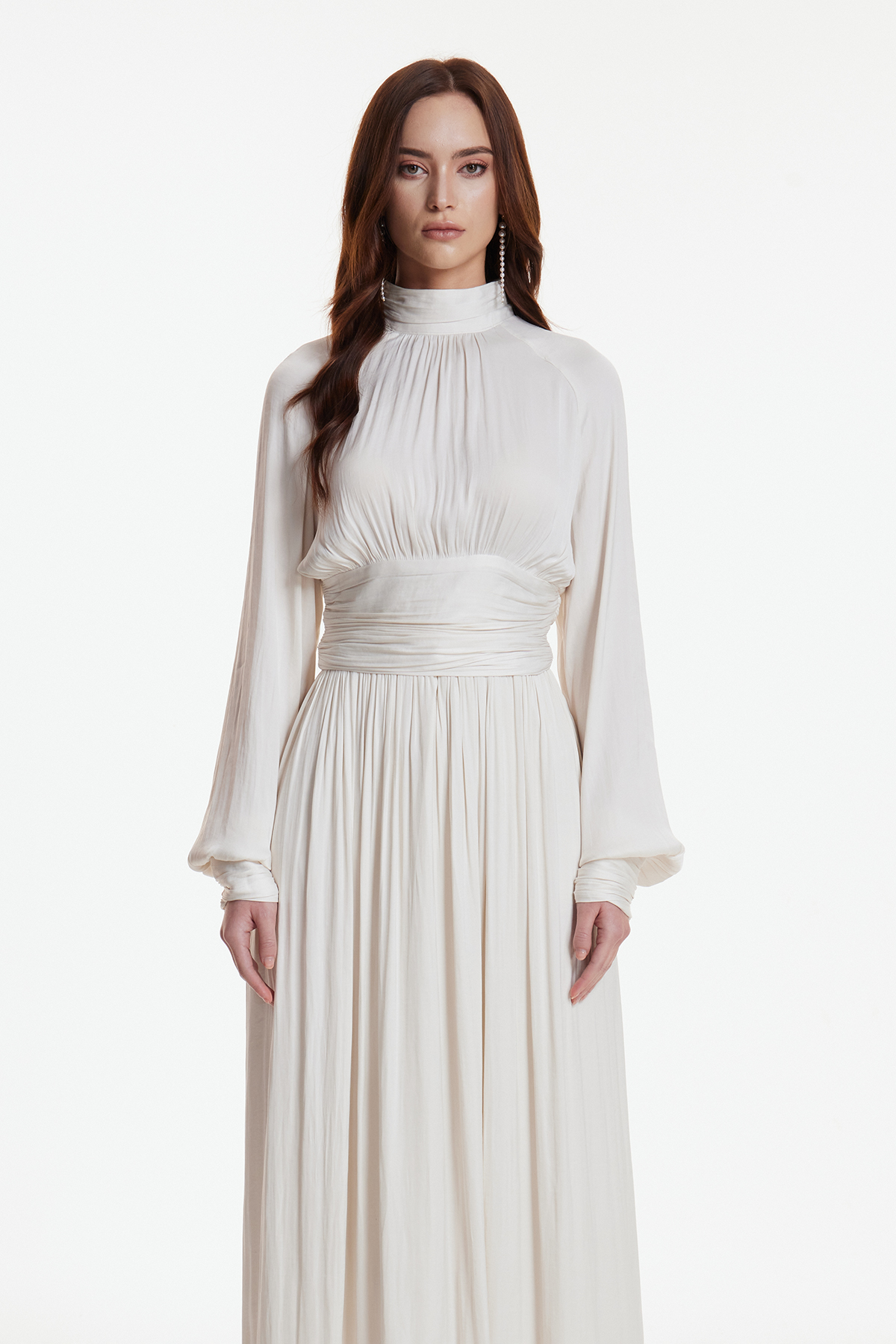 Erasyl Balloon Sleeve Ruch Skirt Set