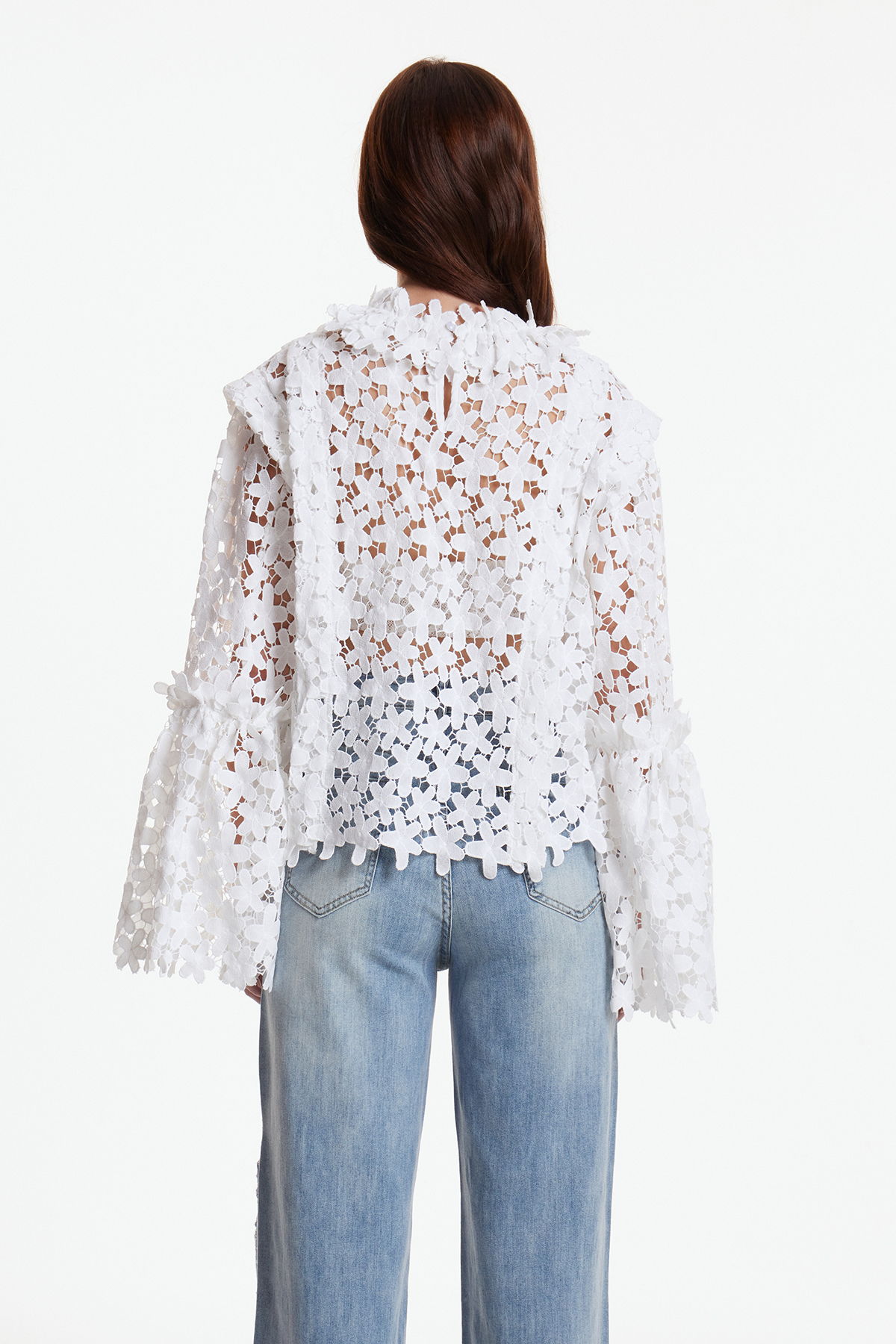Erbol Flower Cutout Bell Sleeve Top