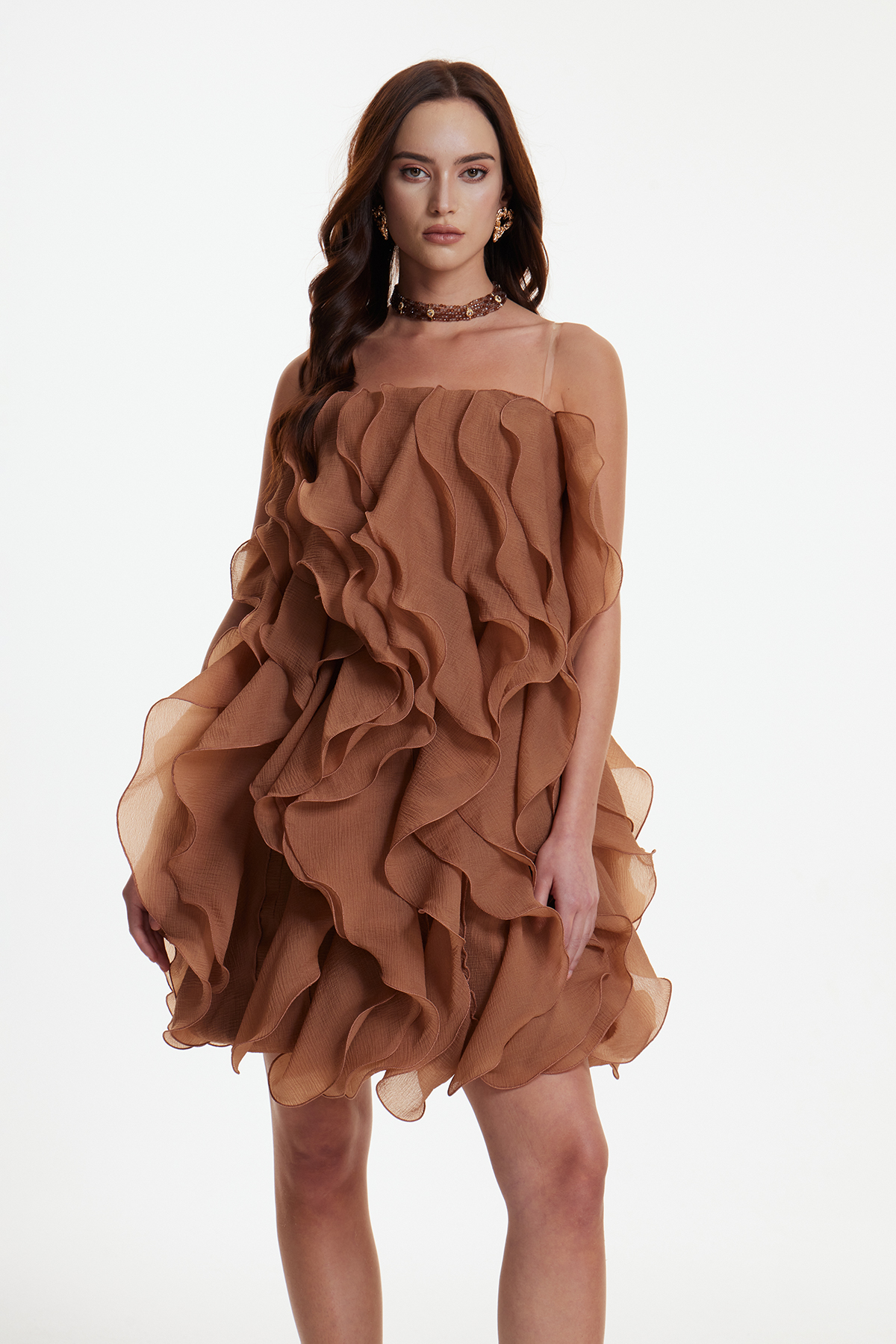 Erdene Strapless Ruffle Mini Dress