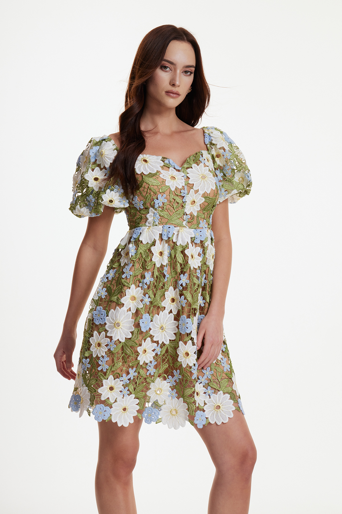 Erdenechimeg Puff Sleeve Flower Mini Dress