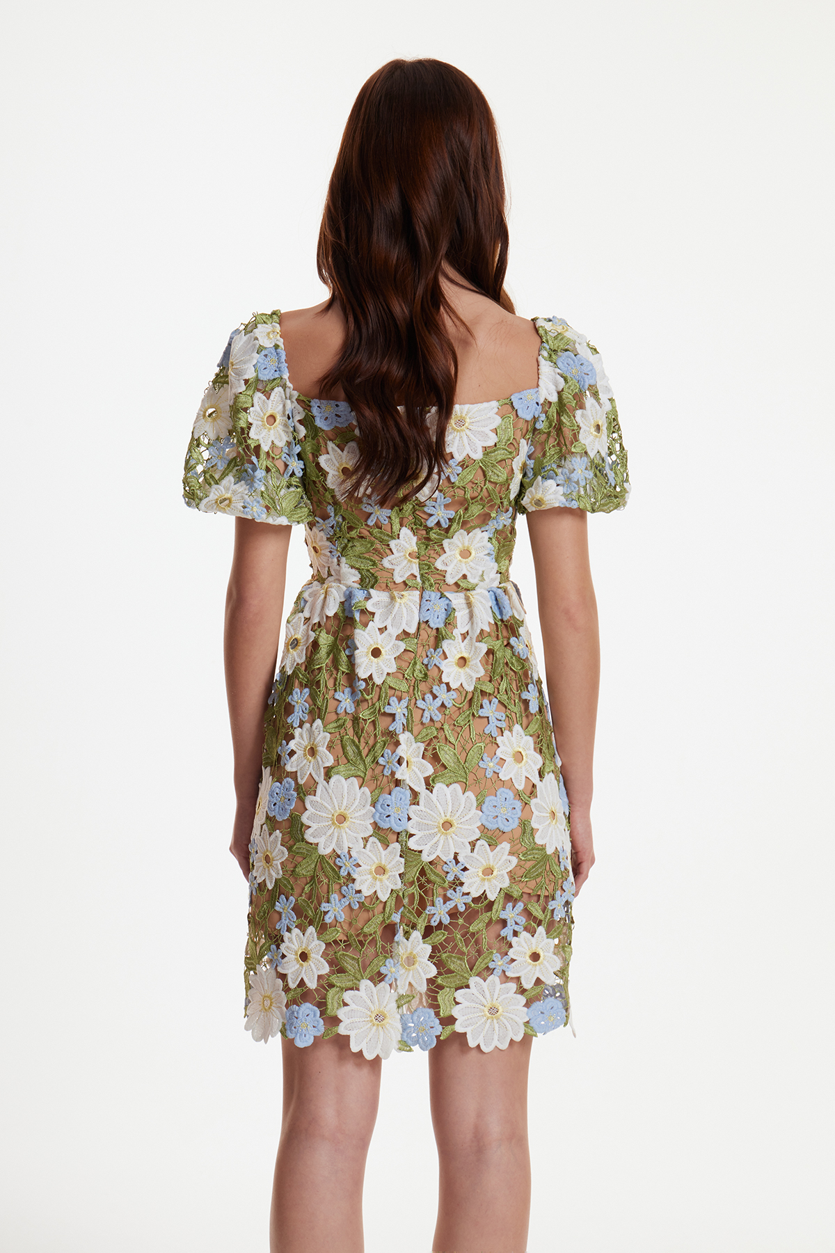 Erdenechimeg Puff Sleeve Flower Mini Dress