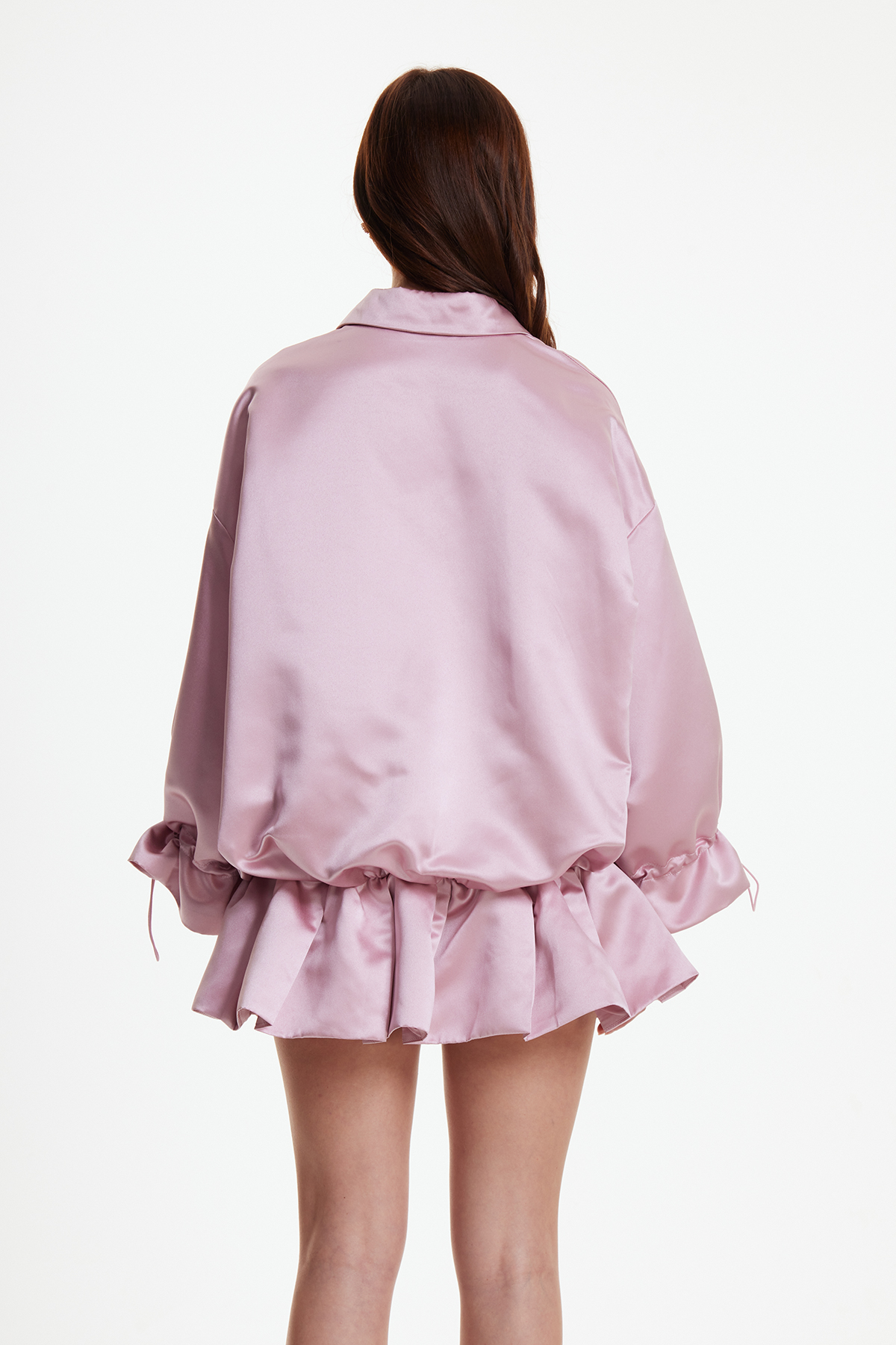 Erea Ruffle Drawstring Satin Mini Dress