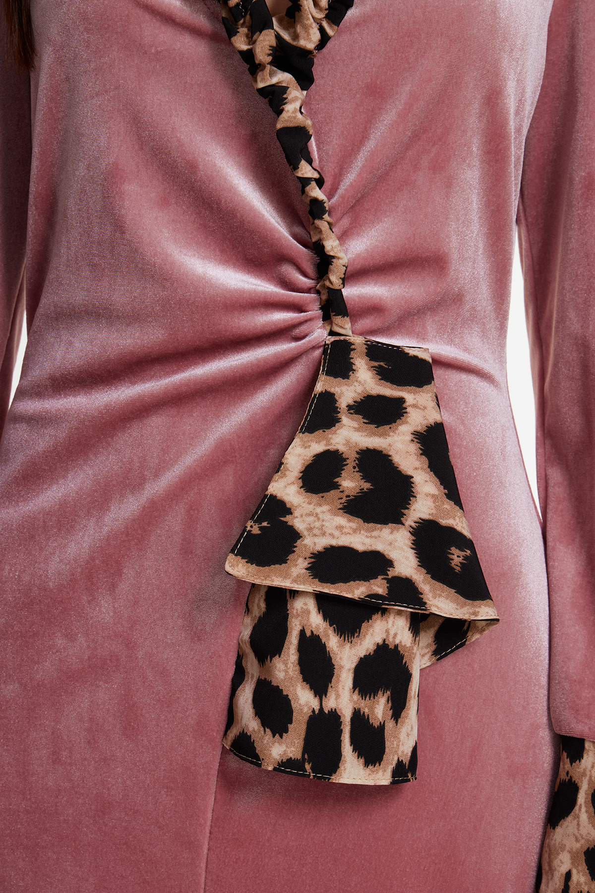 Erebos Leopard Velvet Asymmetric Midi Dress