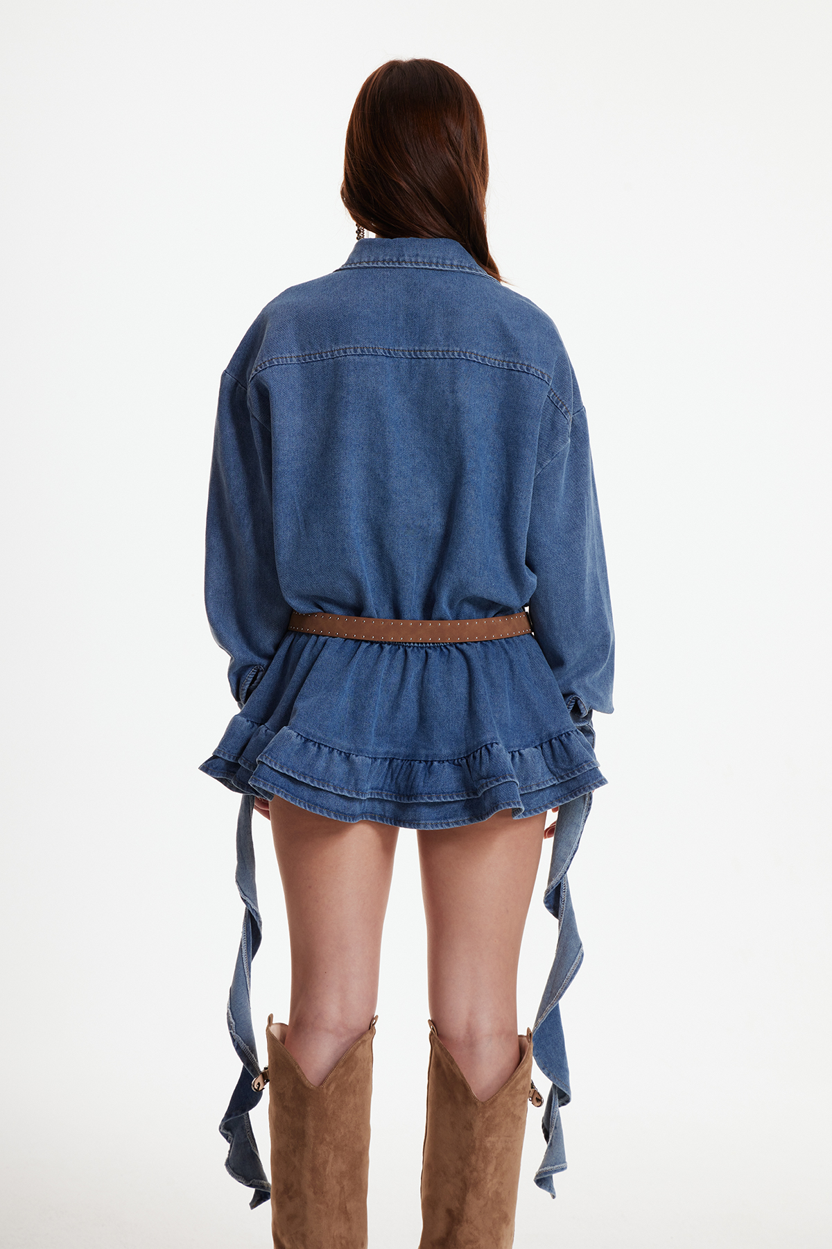 Erebus Fringe Denim Mini Shirt Dress