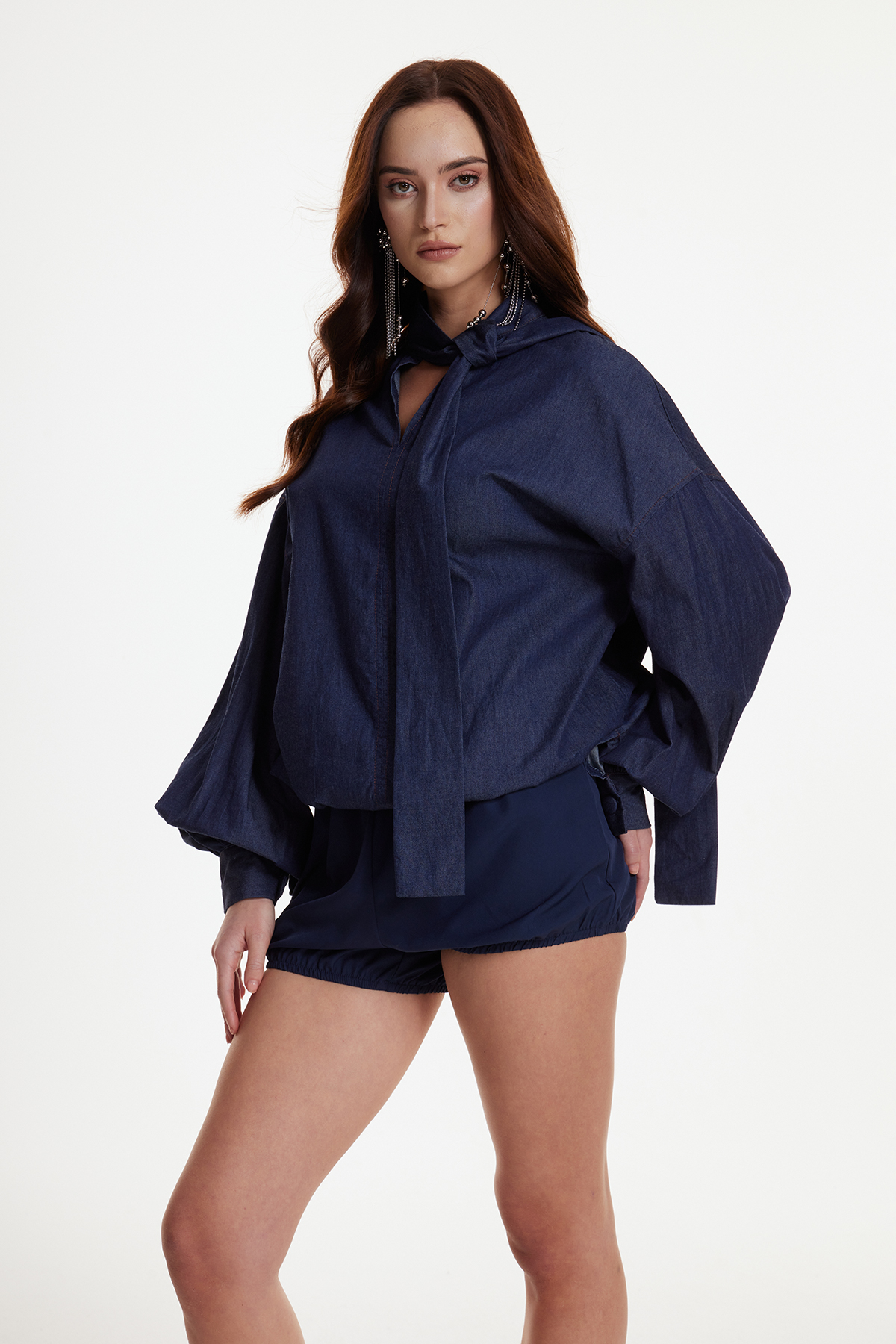 Erekle Balloon Sleeve Tie Up Bubble Pants Set