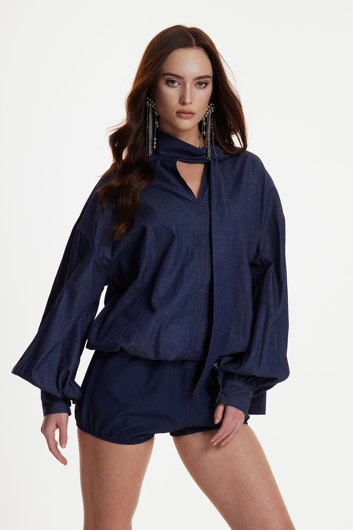 Erekle Balloon Sleeve Tie Up Bubble Pants Set