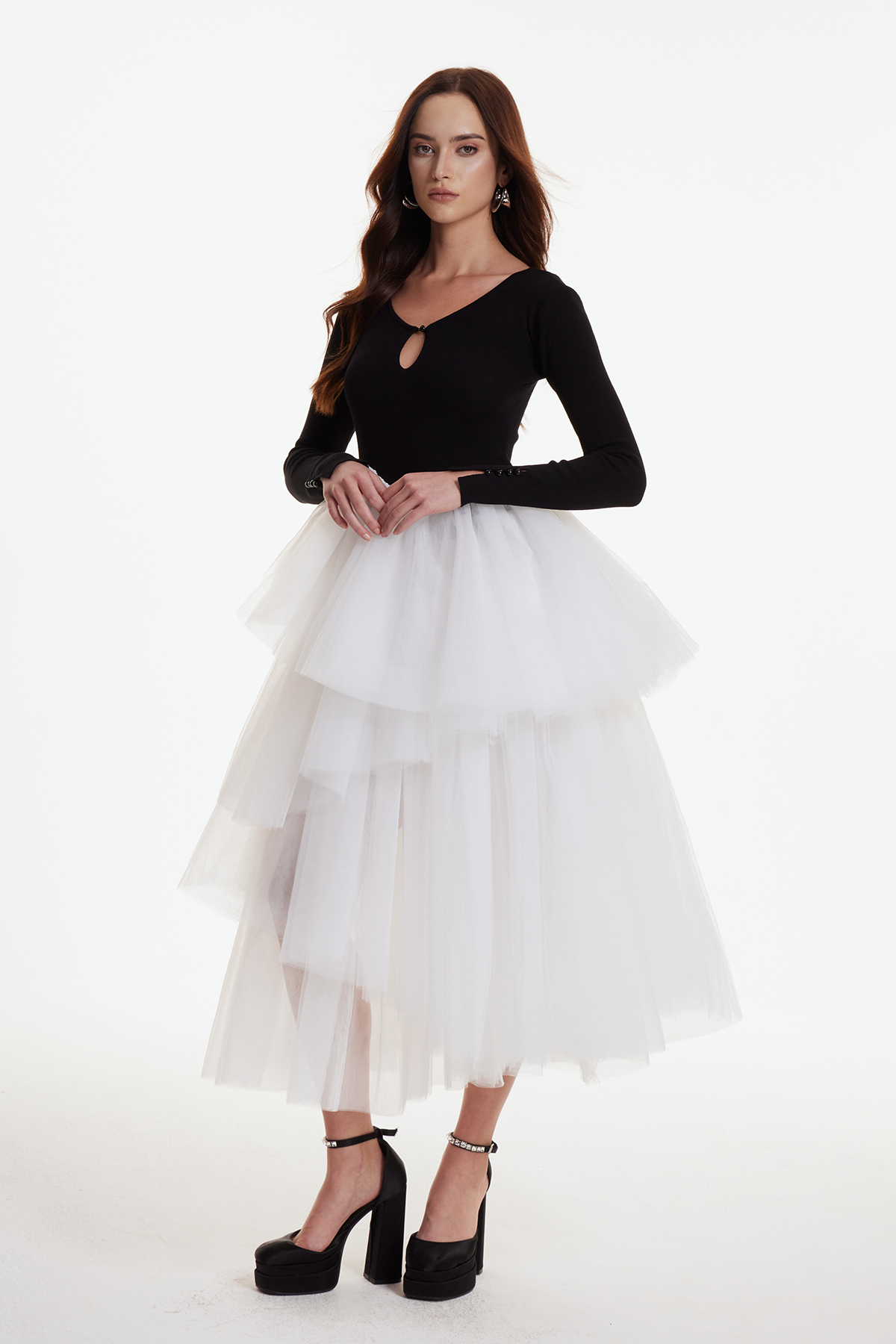 Ergesh Asymmetric Mesh Bubble Midi Dress