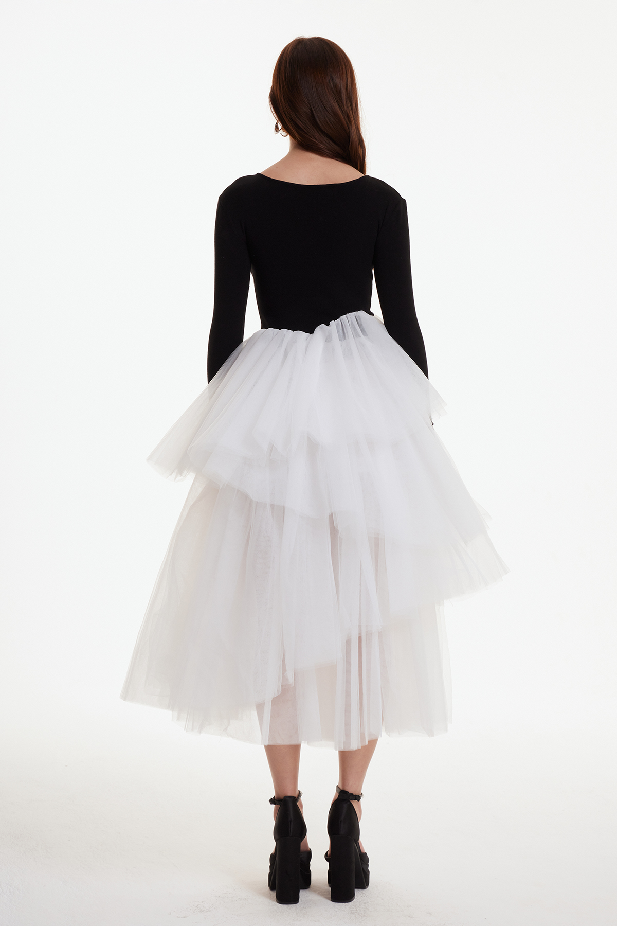 Ergesh Asymmetric Mesh Bubble Midi Dress