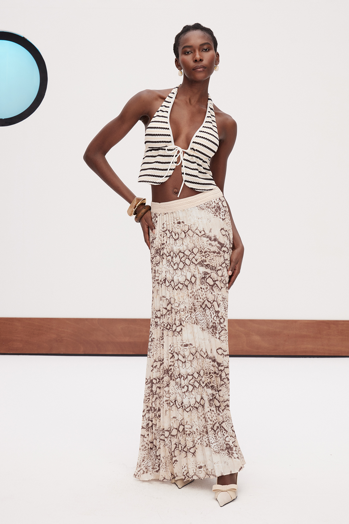 Erjan Python Pattern Pleated Maxi Skirt