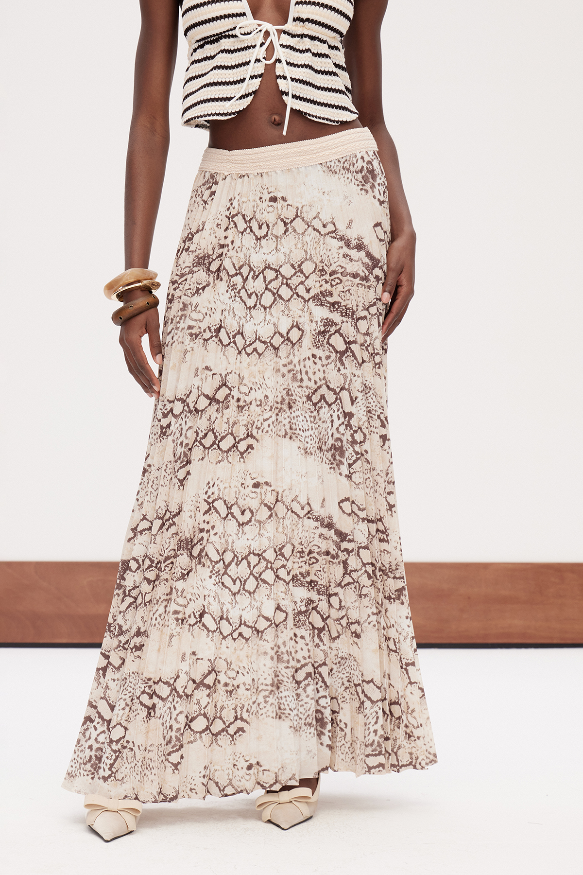 Erjan Python Pattern Pleated Maxi Skirt