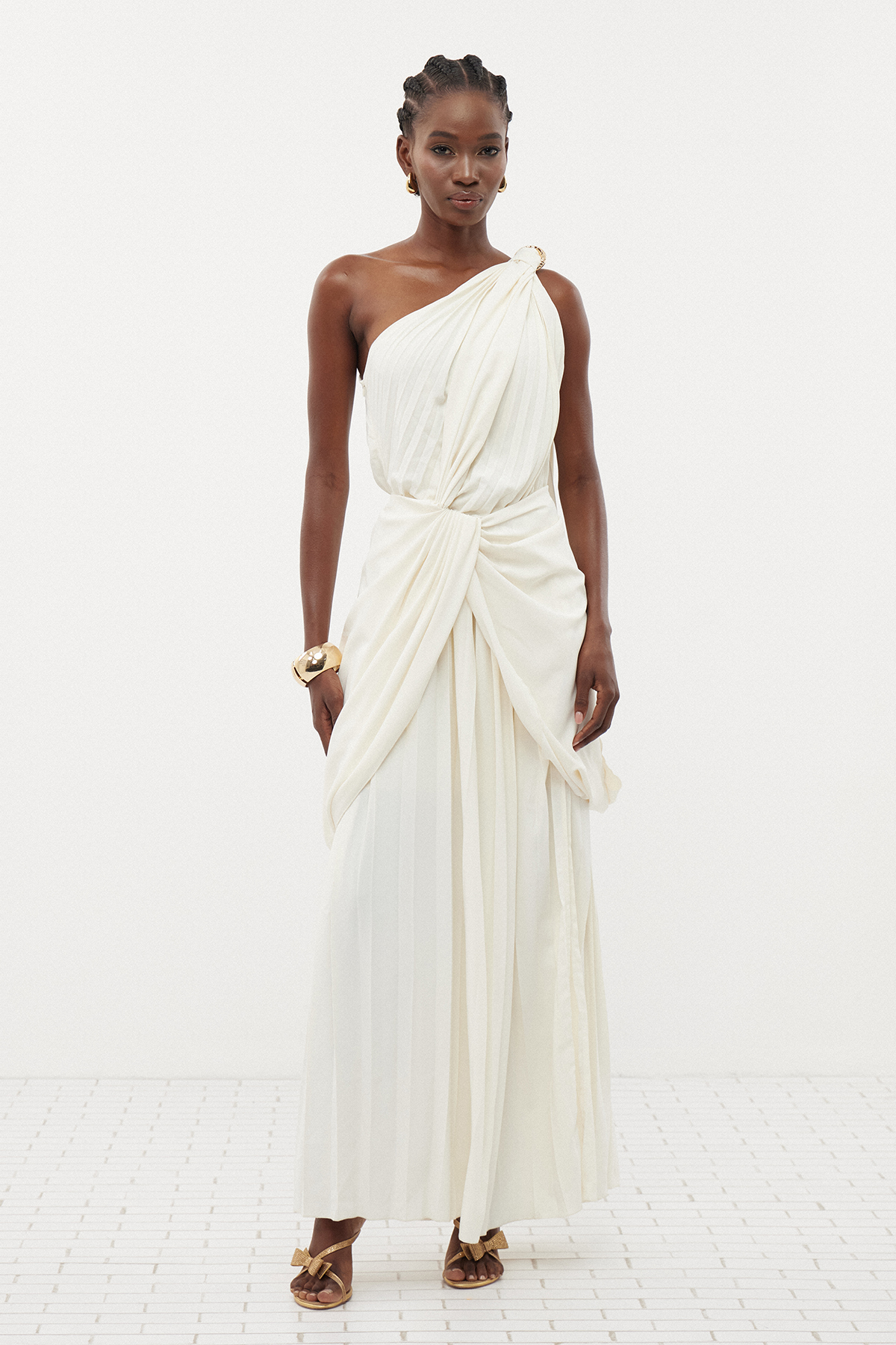 Erkan One Shoulder Asymmetric Draped Maxi Dress