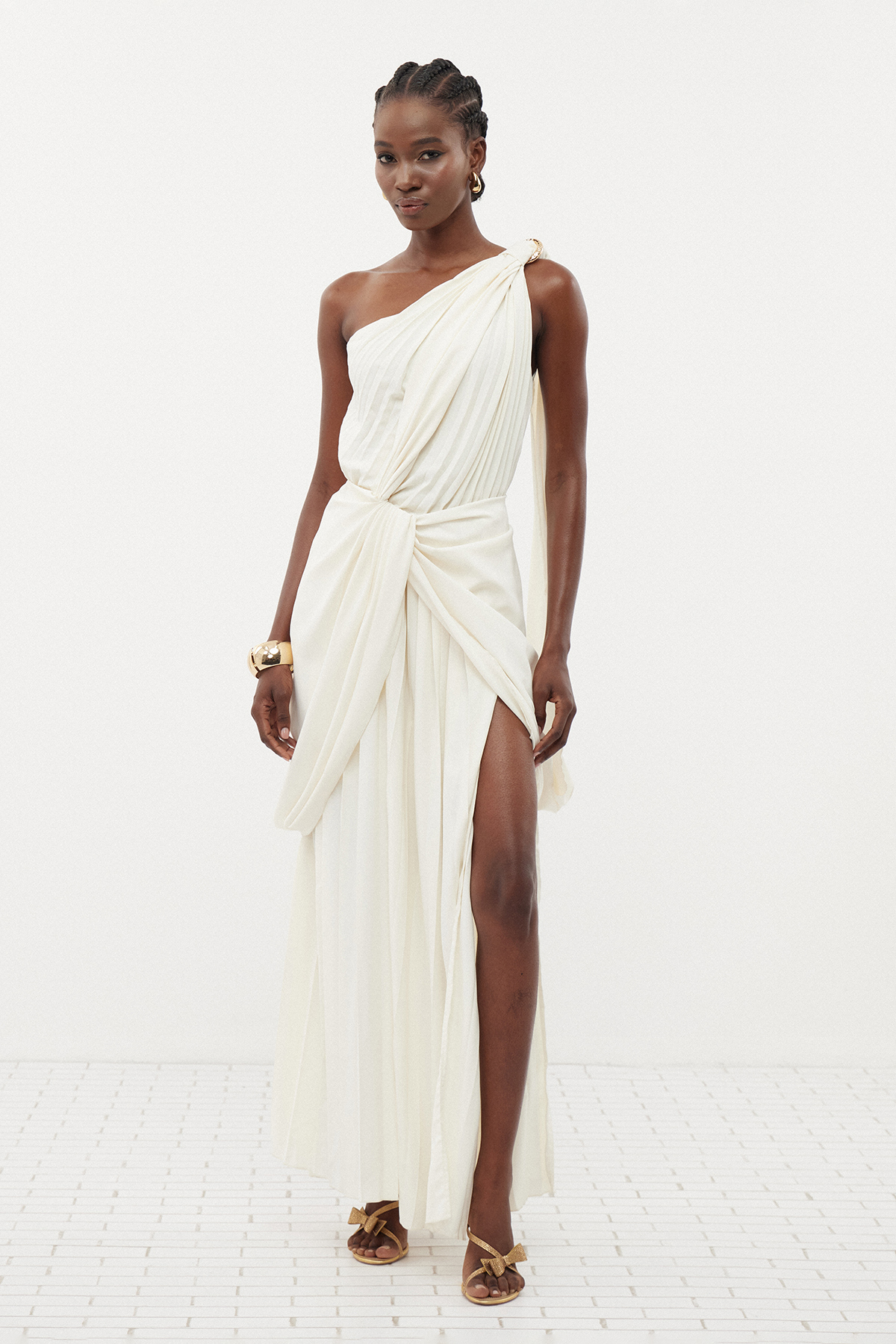 Erkan One Shoulder Asymmetric Draped Maxi Dress