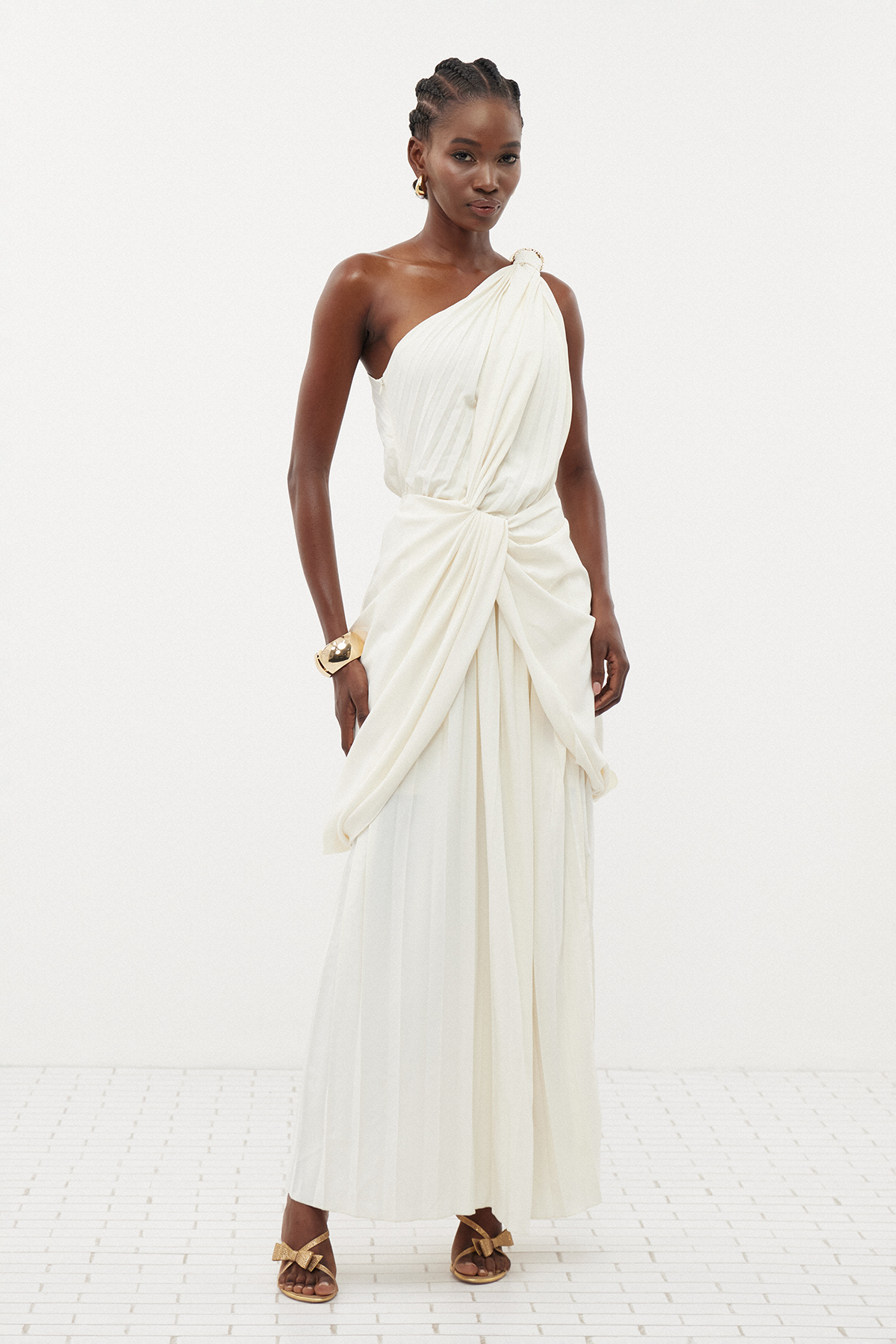 Erkan One Shoulder Asymmetric Draped Maxi Dress
