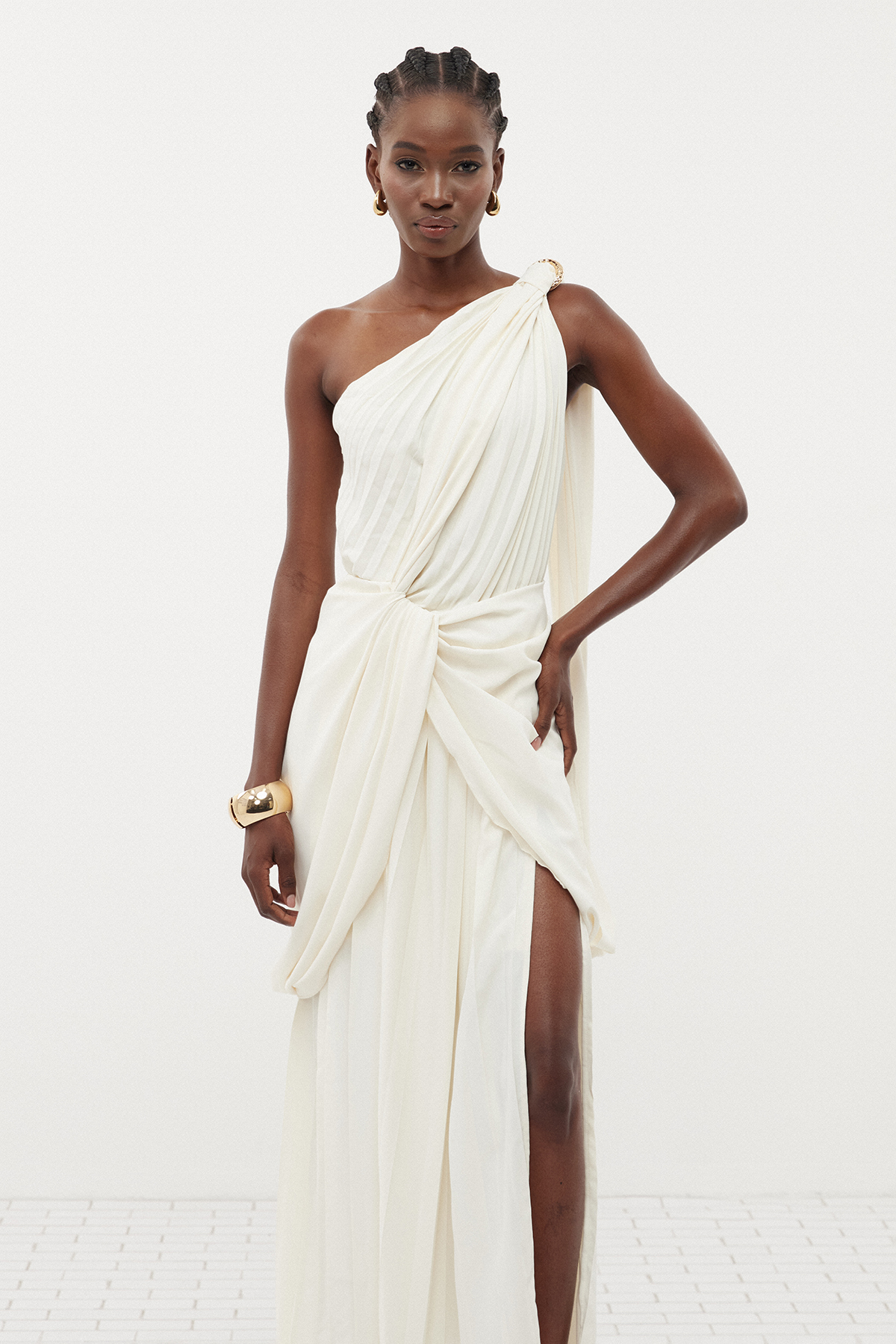 Erkan One Shoulder Asymmetric Draped Maxi Dress