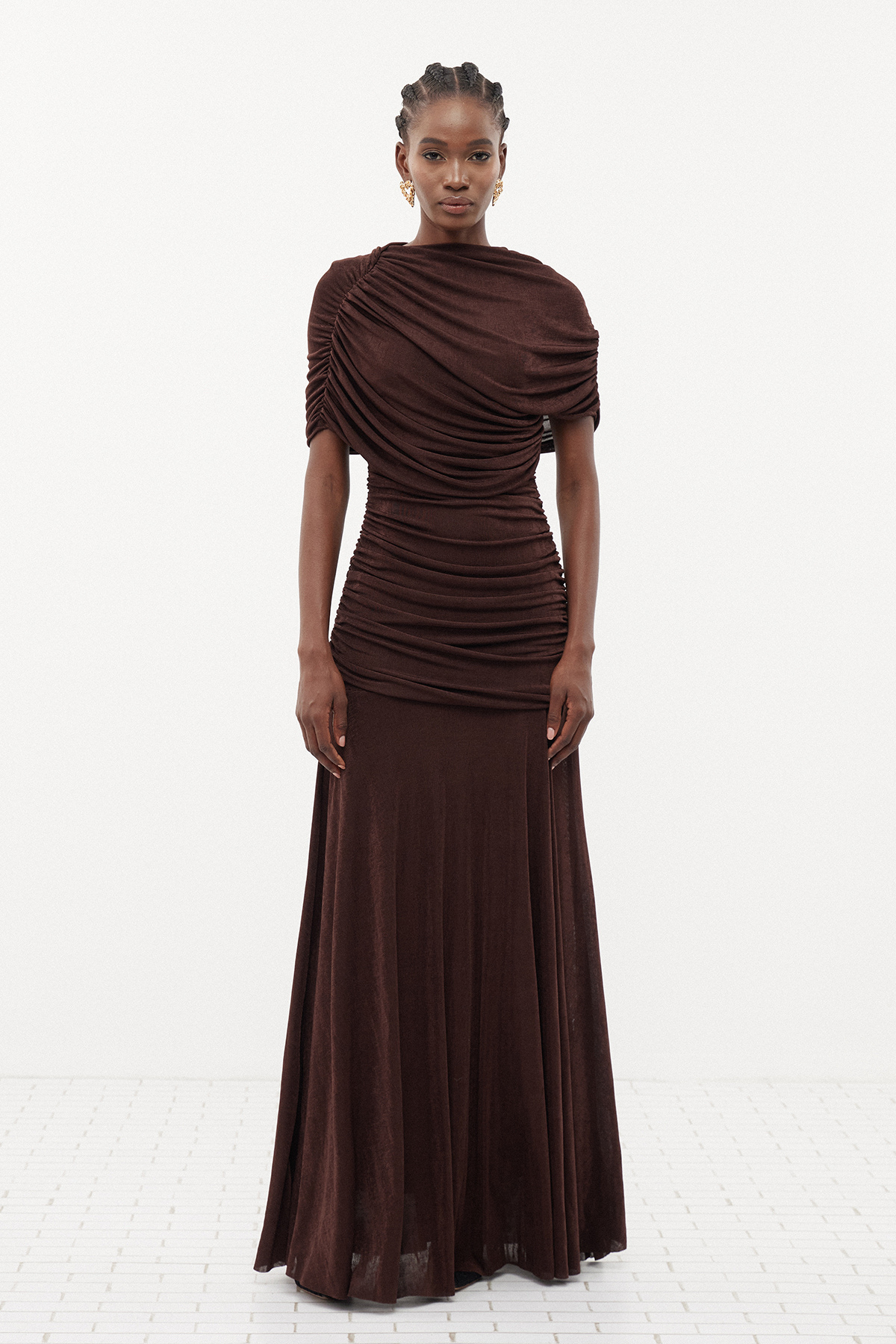Erla Draped Maxi Dress In Brown