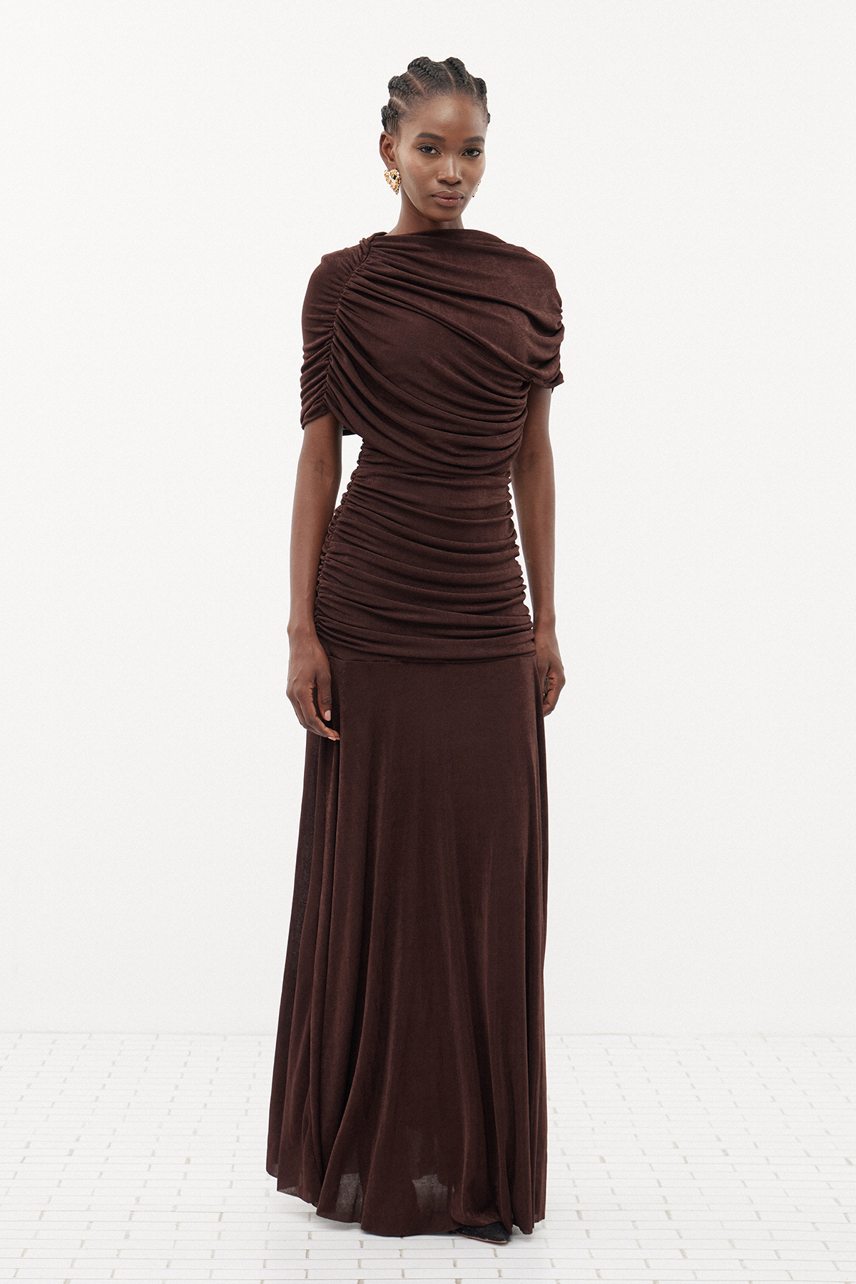 Erla Draped Maxi Dress In Brown