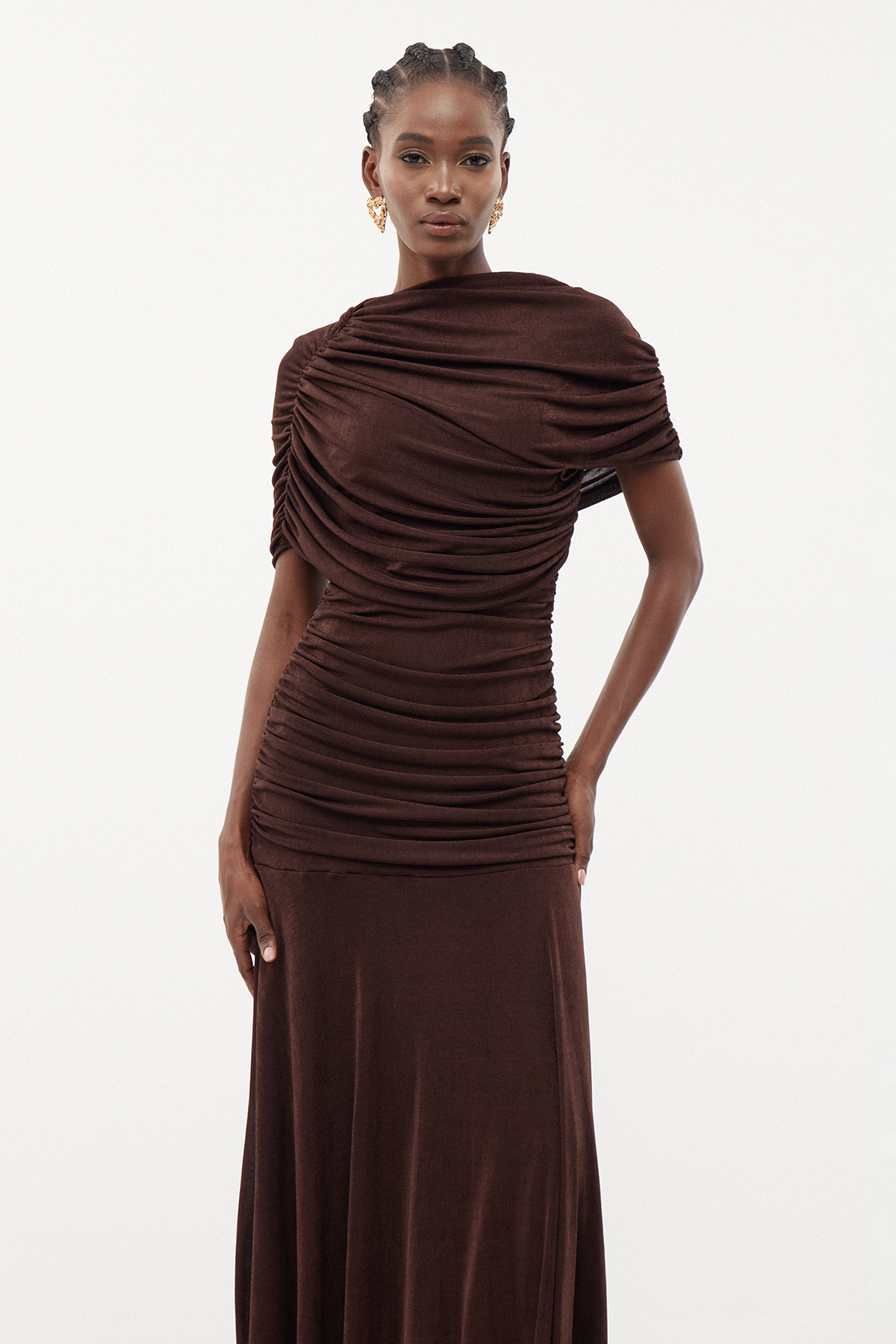 Erla Draped Maxi Dress In Brown