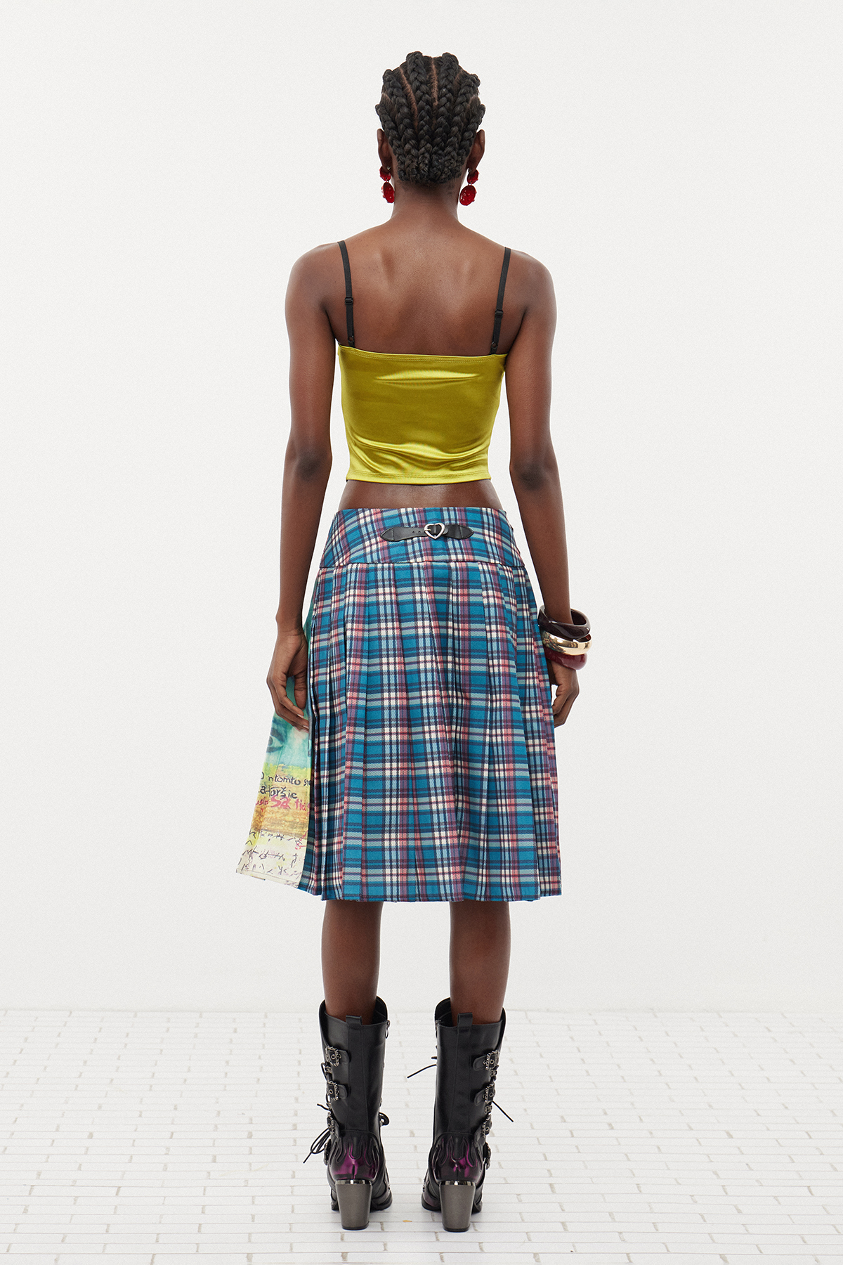 Ermanno Print Plaid Pleated Midi Skirt