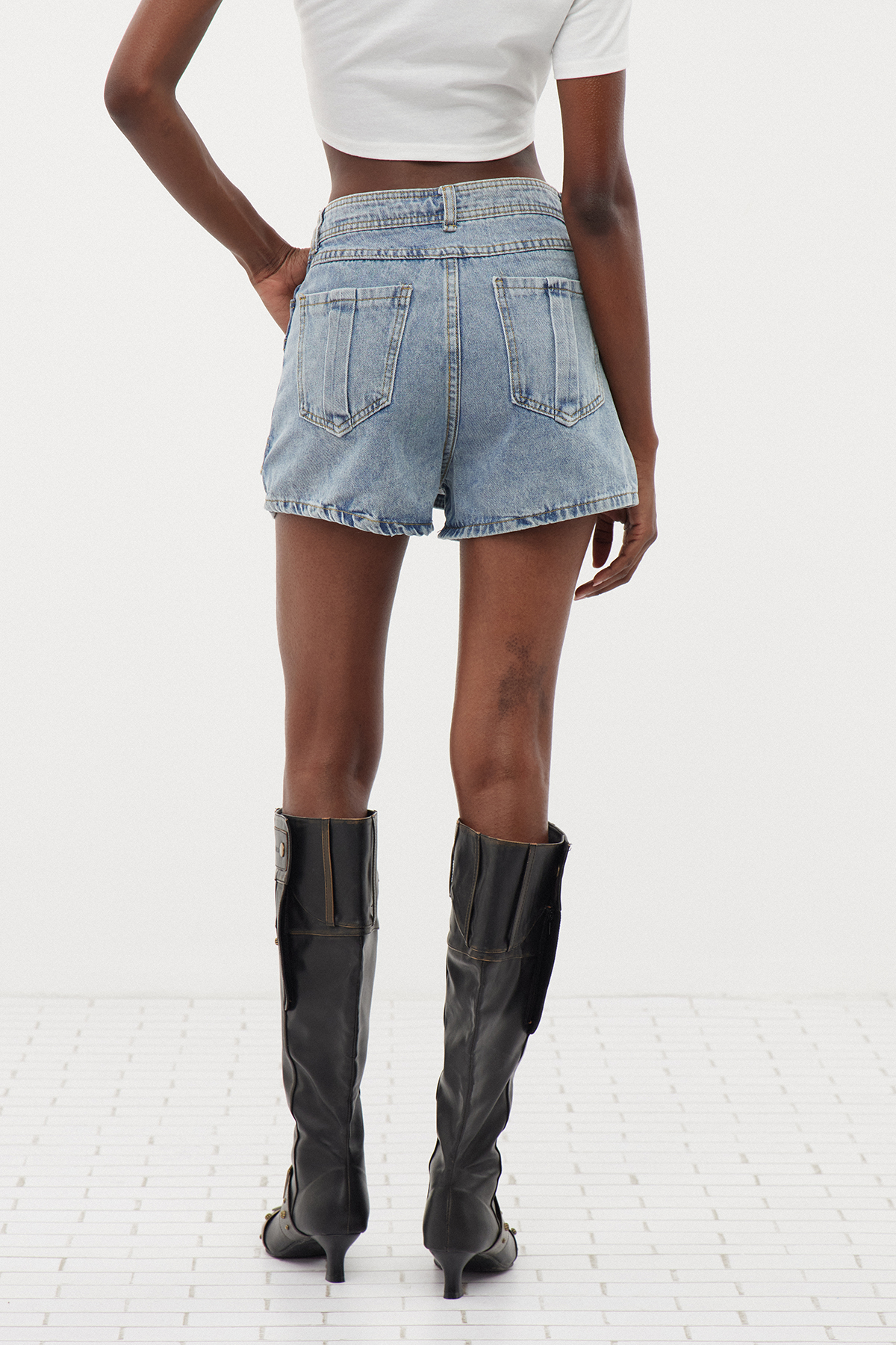 Ermentrude Asymmetric Denim Shorts