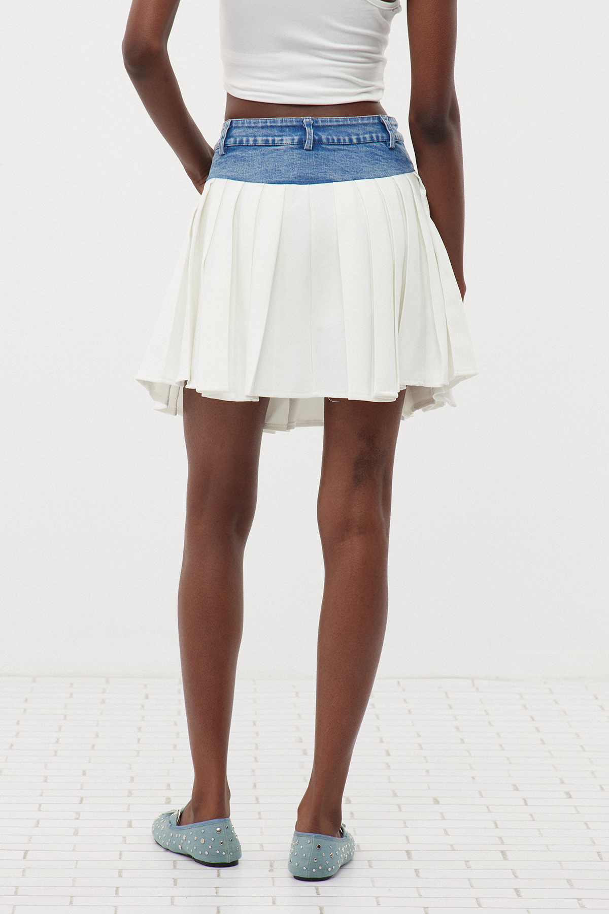 Ermete Pleated Denim Mini Skirt