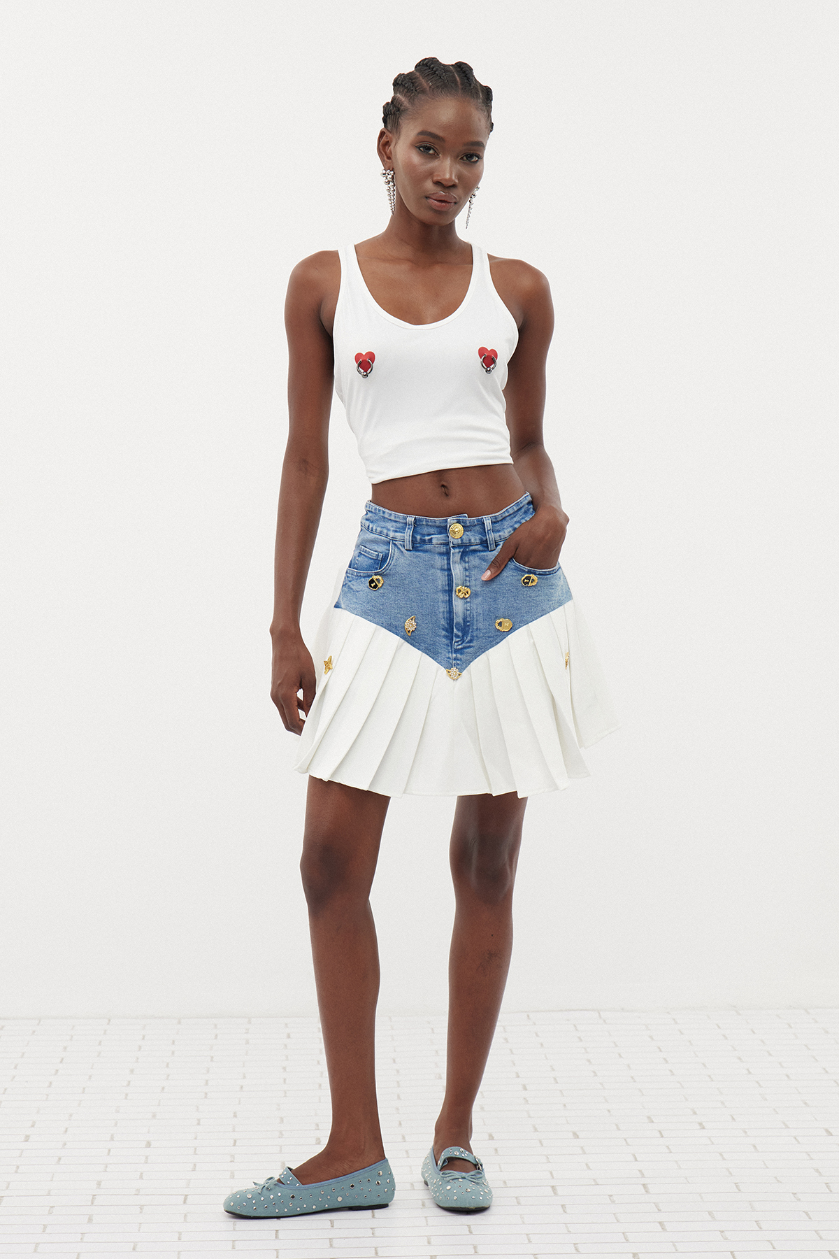 Ermete Pleated Denim Mini Skirt