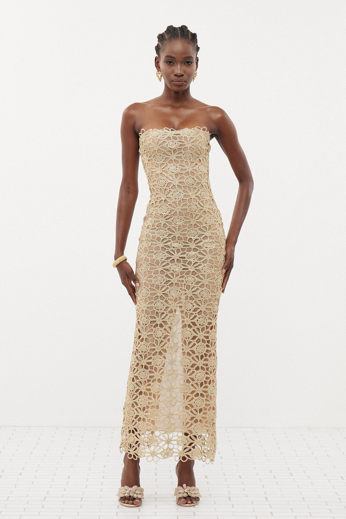 Erminia Strapless Cochet Maxi Dress