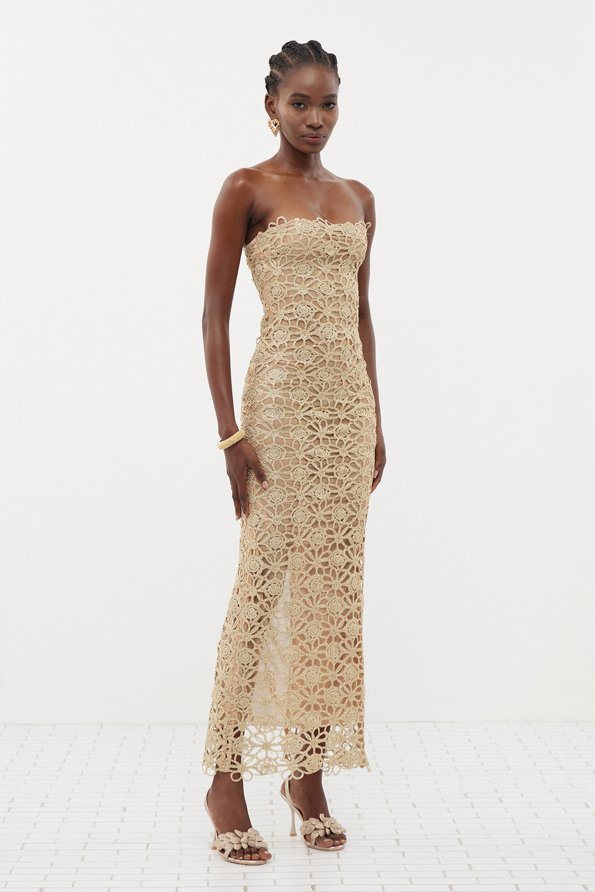 Erminia Strapless Cochet Maxi Dress