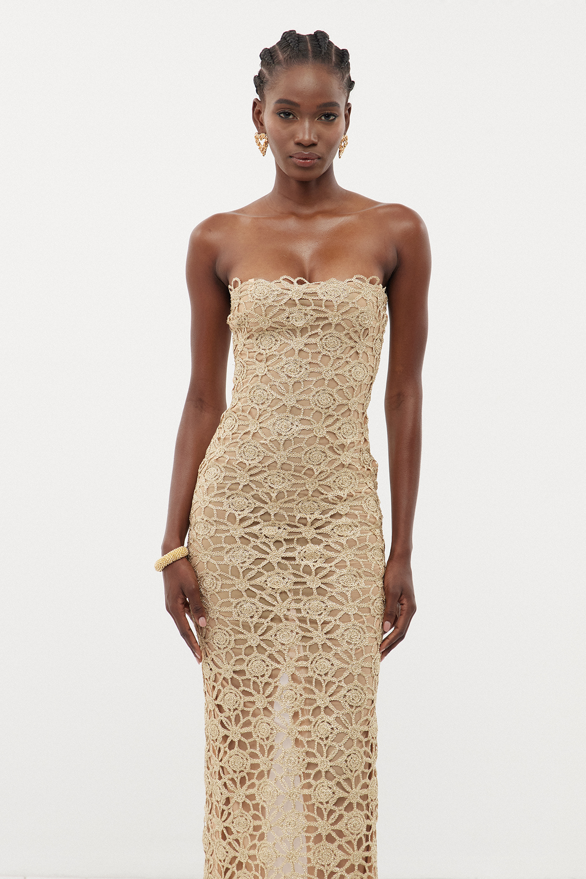 Erminia Strapless Cochet Maxi Dress