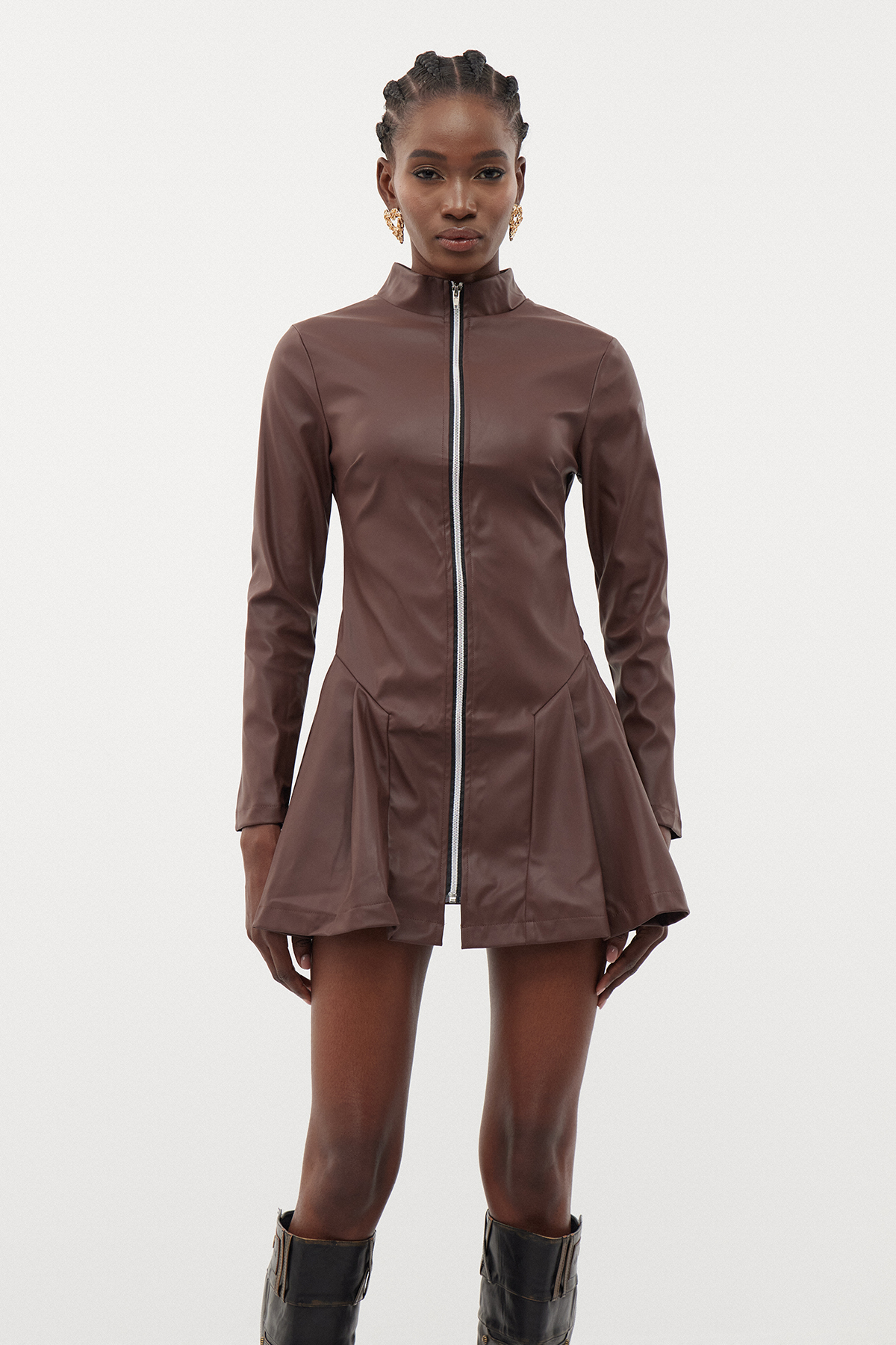 Erminlinda Leather Pleated Mini Dress