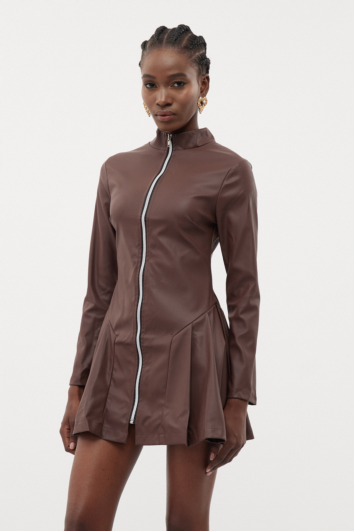 Erminlinda Leather Pleated Mini Dress