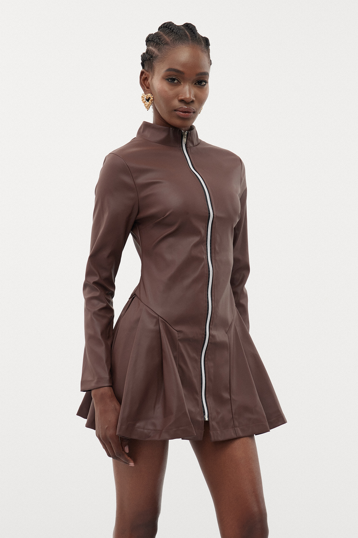 Erminlinda Leather Pleated Mini Dress