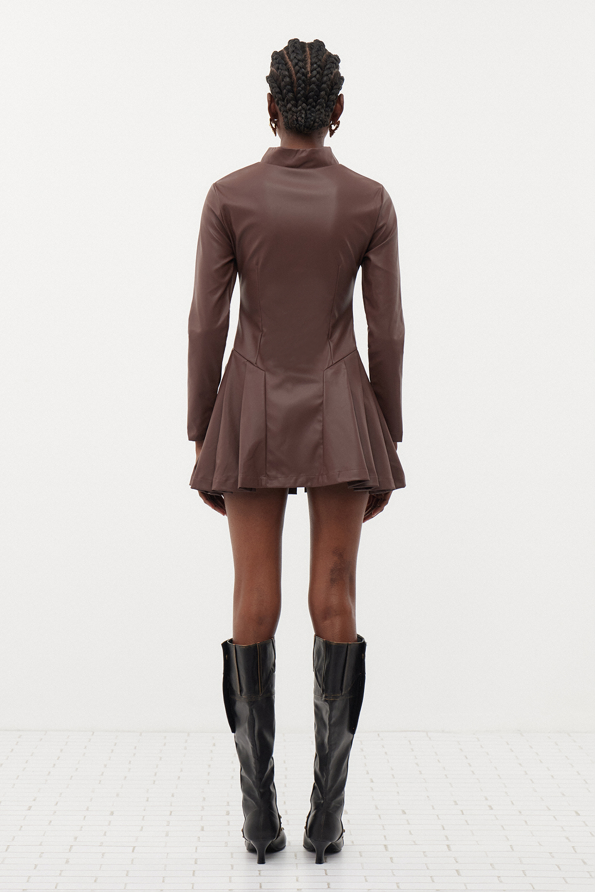 Erminlinda Leather Pleated Mini Dress