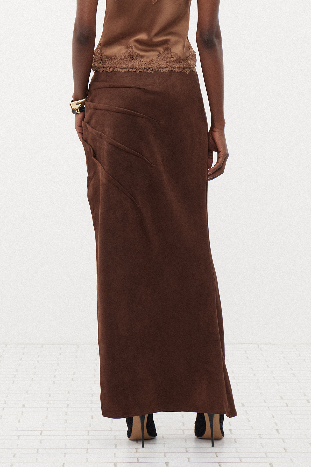 Ermintrude Suede Asymmetric Maxi Skirt