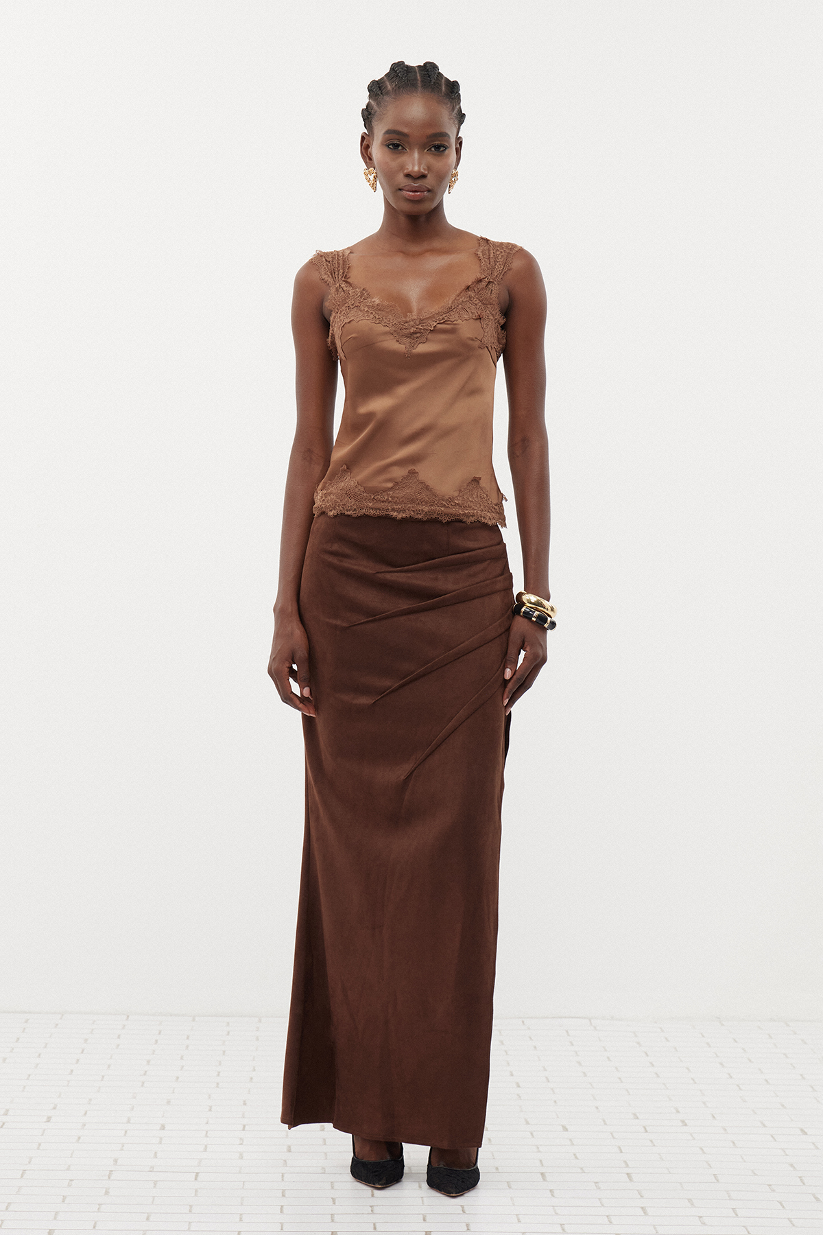 Ermintrude Suede Asymmetric Maxi Skirt